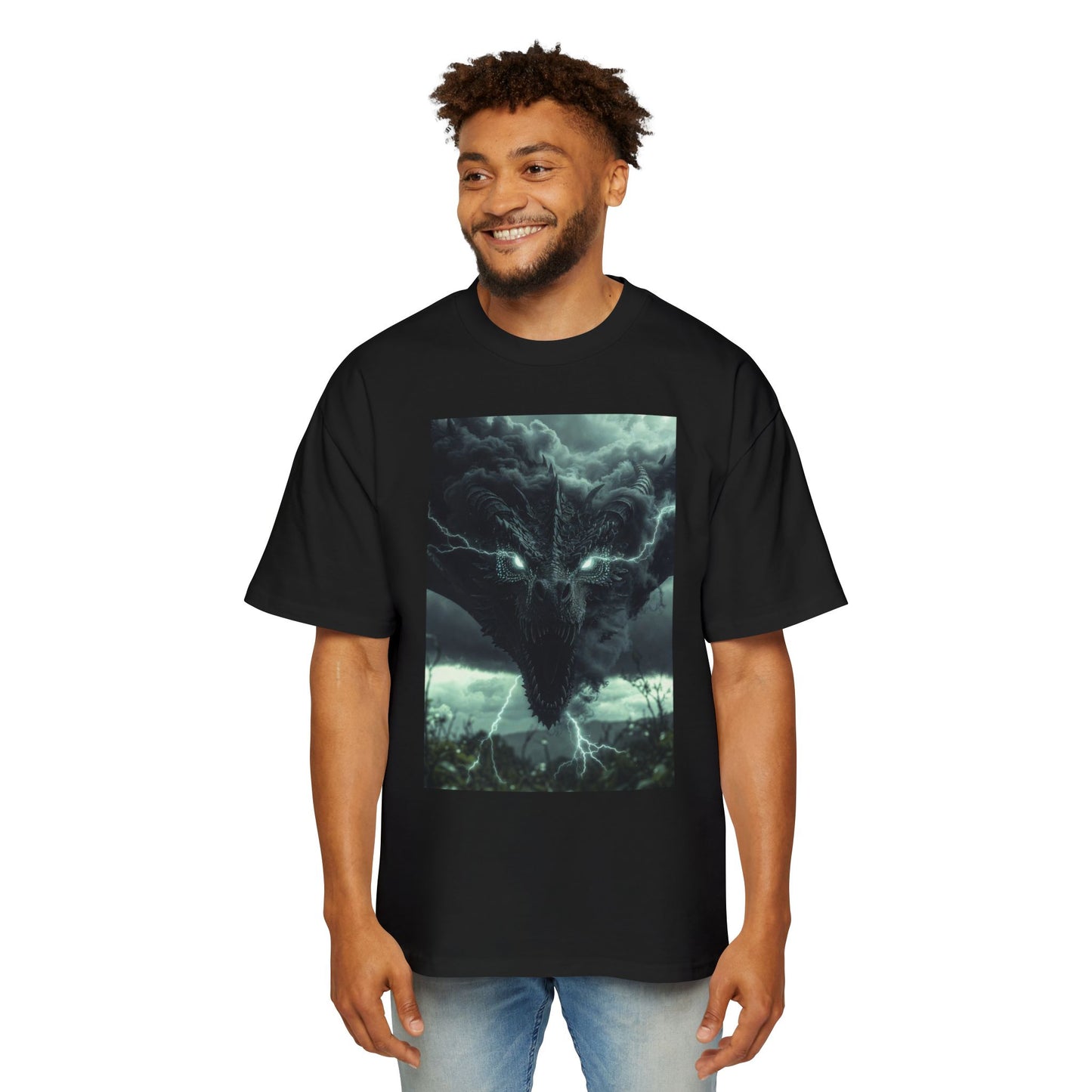 Storm Dragon Graphic Tee — Dark Fantasy Oversized Men's T-Shirt