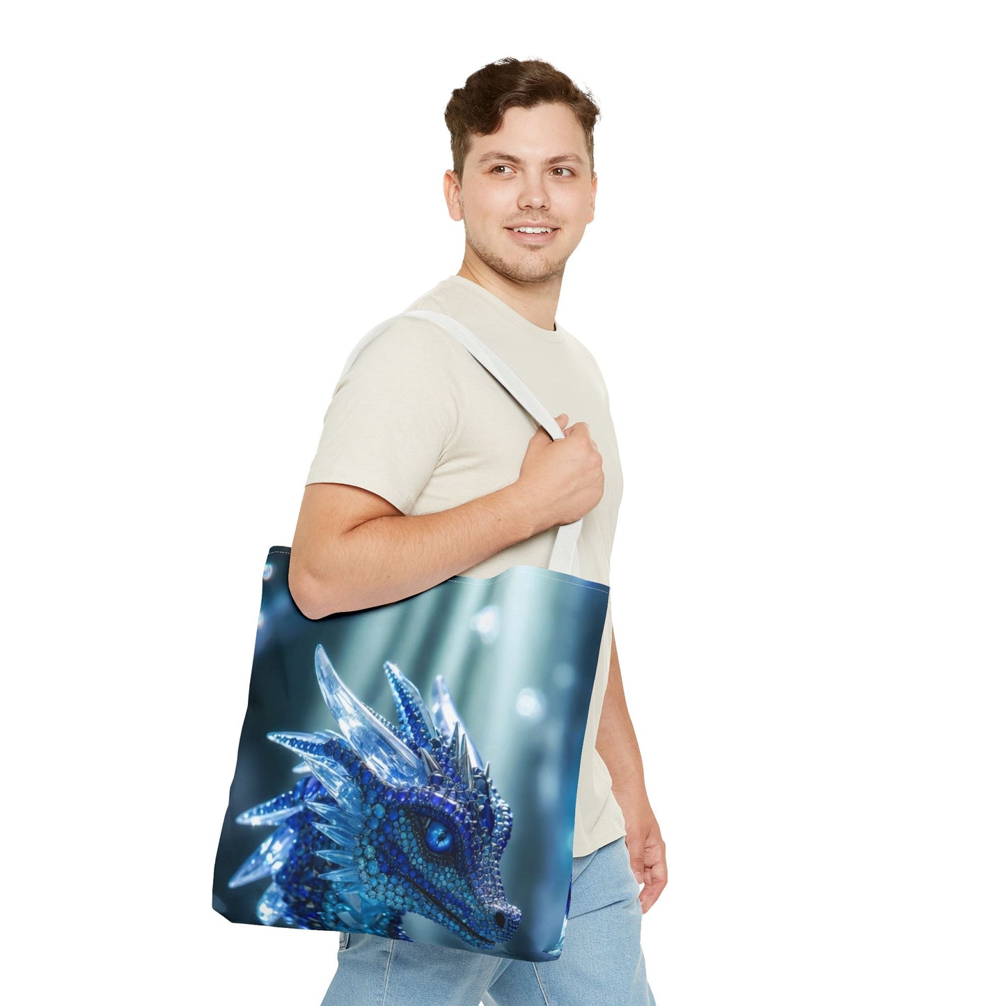 Blue Crystal Dragon Tote Bag — Fantasy Art All-Over Print