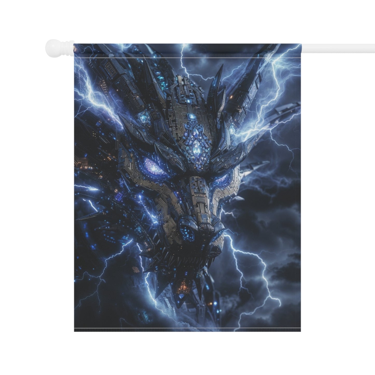 Electric Dragon Garden Flag — Stormy Blue Fantasy House Banner