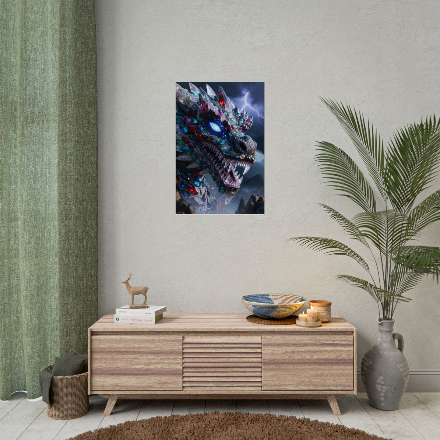 Dragon Crystal Poster — Fantasy Gem-Encrusted Dragon Wall Art (Rolled Poster)