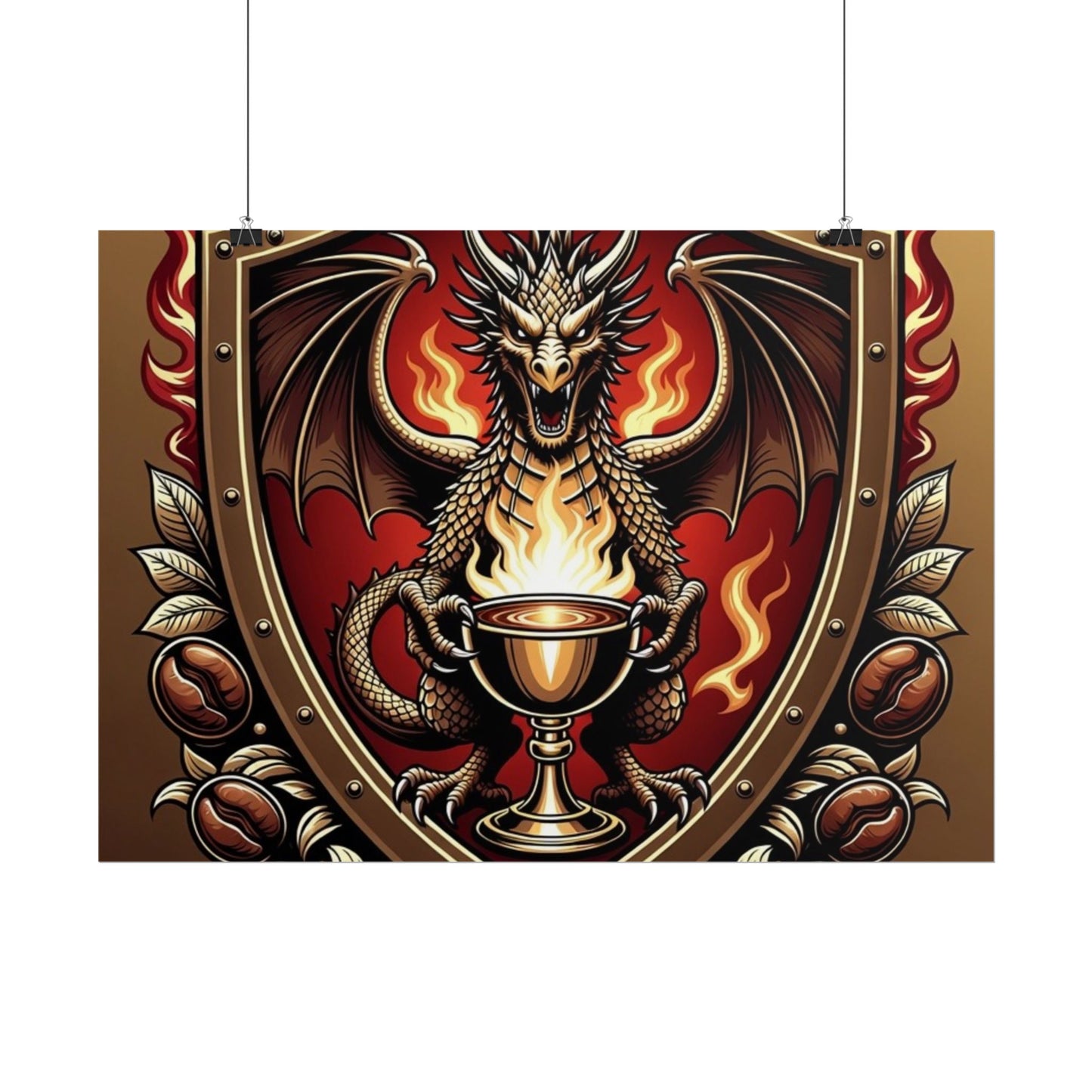 Dragon's Brew Poster — Fantasy Dragon Shield Artwork Rolled Poster