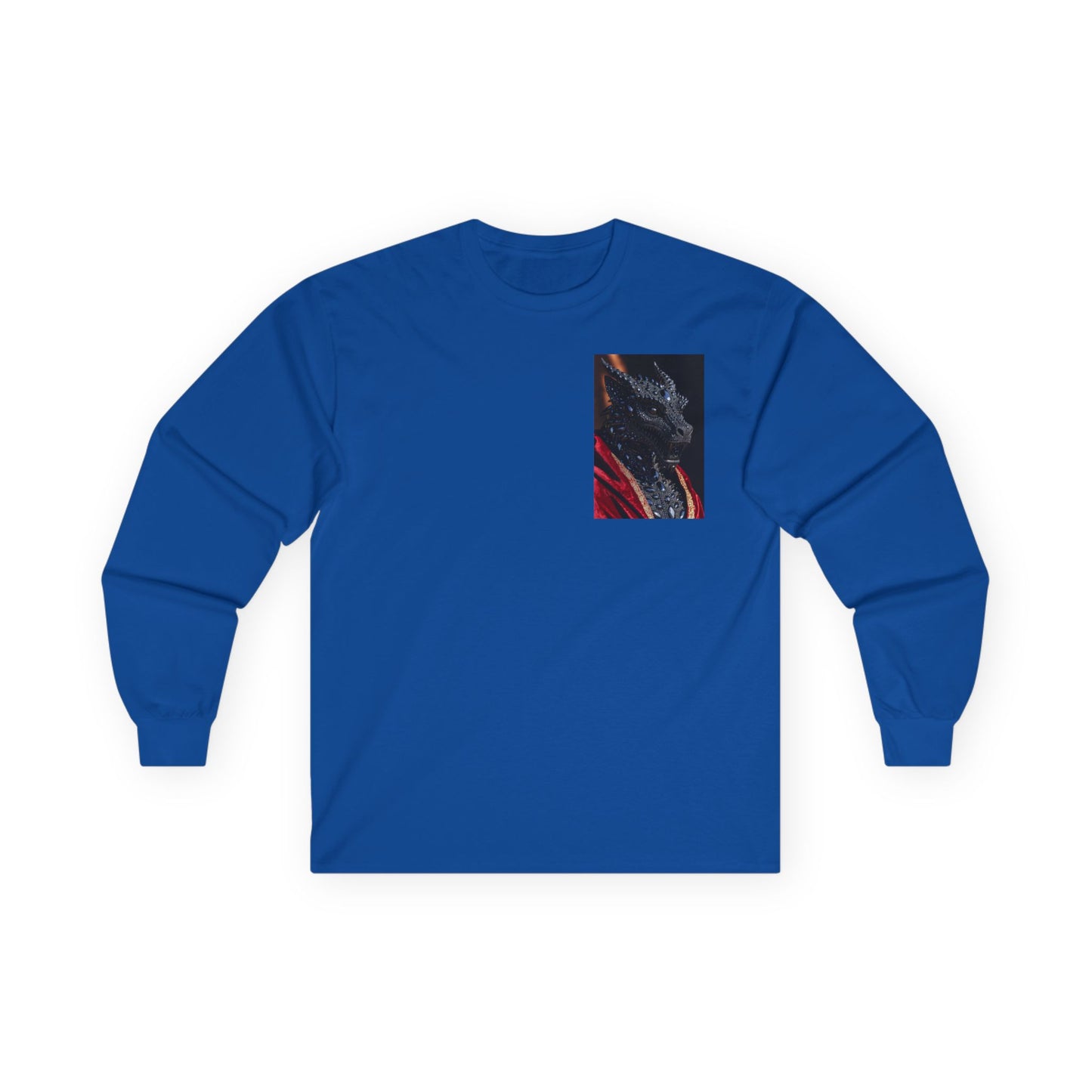 Long Sleeve Tee — Abstract Red & Black Dragon Marble Chest Print