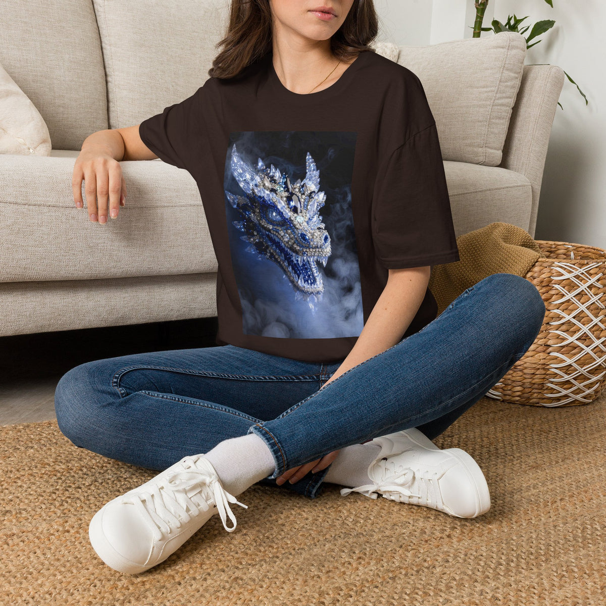 A Crystal Dragon Portrait T-Shirt — Mystical Blue Dragon Art Tee