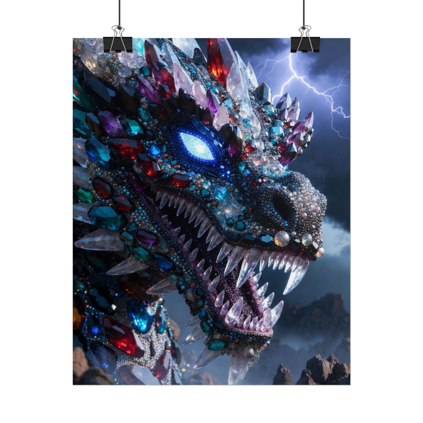 Dragon Crystal Poster — Fantasy Gem-Encrusted Dragon Wall Art (Rolled Poster)