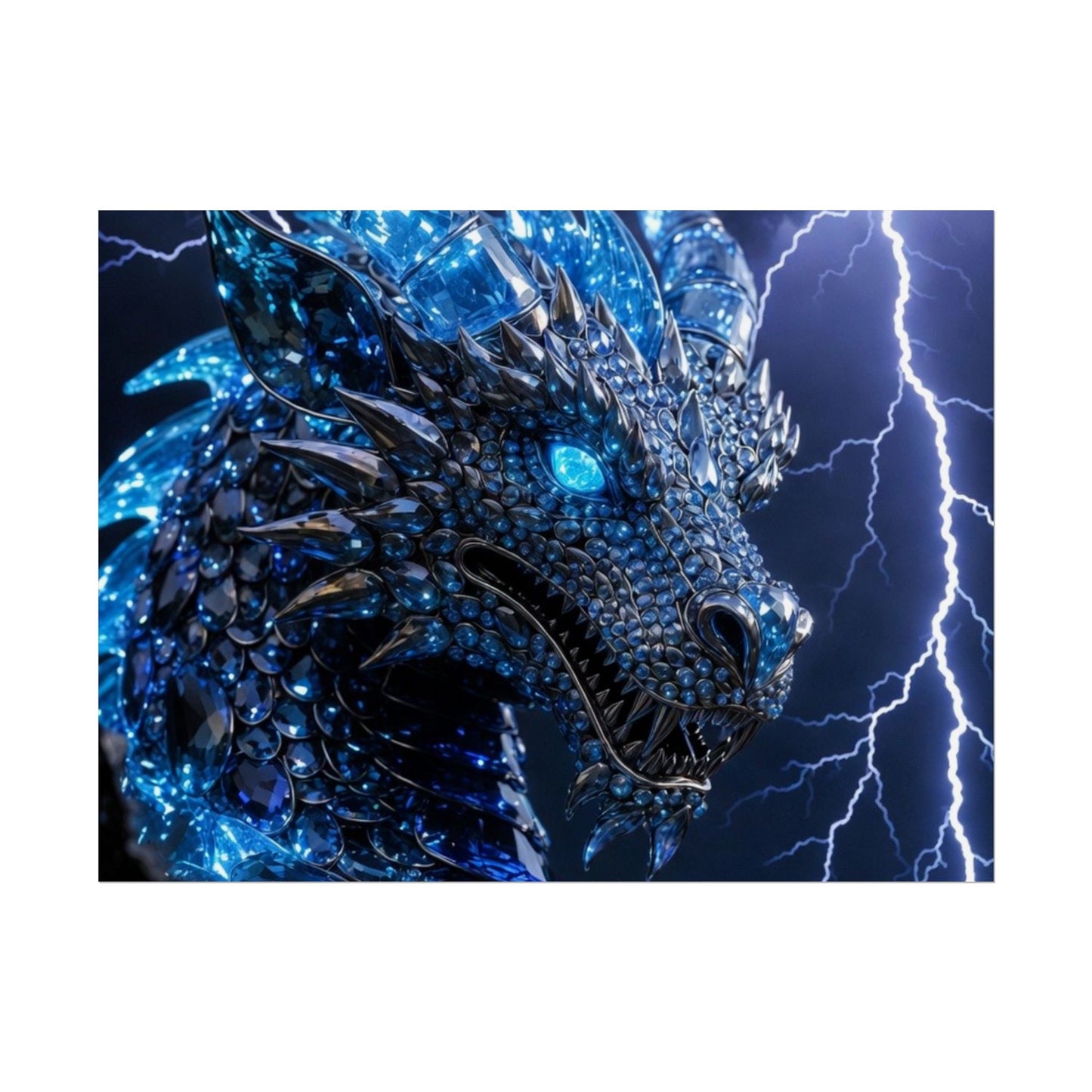 Blue Lightning Dragon Poster — Fantasy Wall Art Rolled Poster