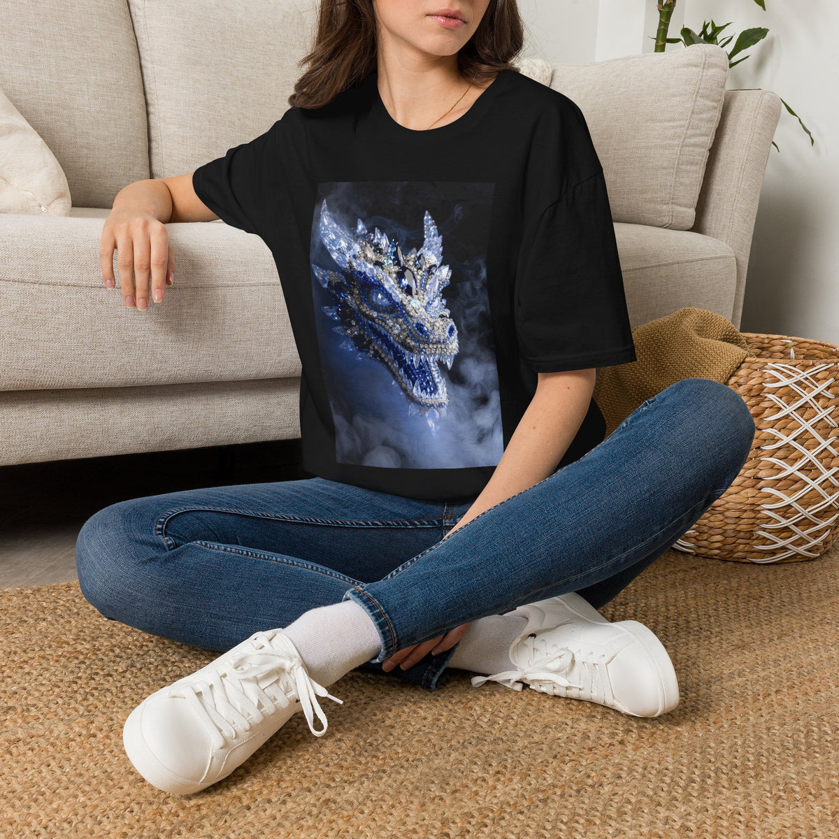 A Crystal Dragon Portrait T-Shirt — Mystical Blue Dragon Art Tee