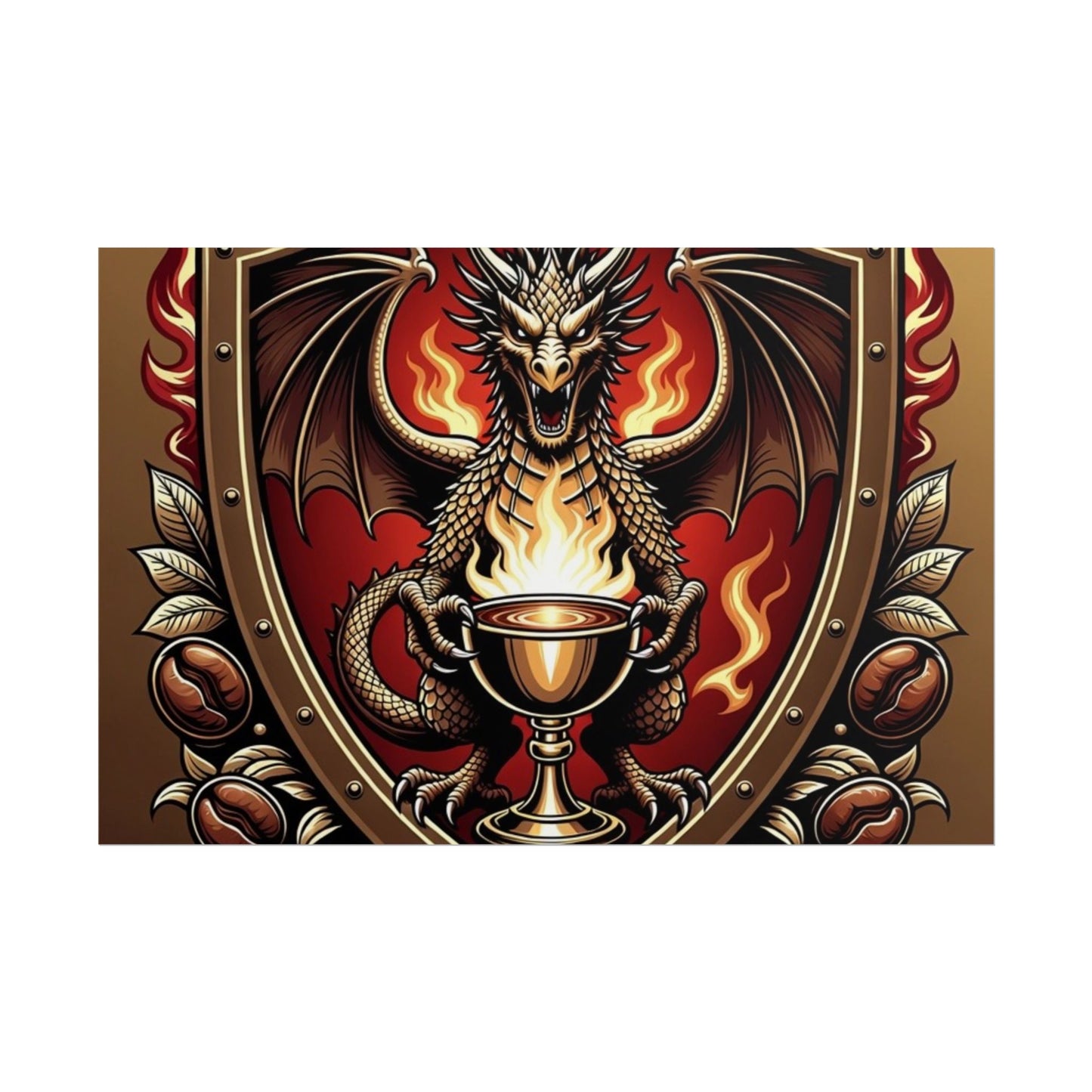 Dragon's Brew Poster — Fantasy Dragon Shield Artwork Rolled Poster