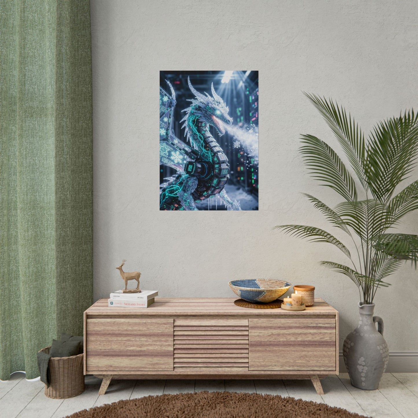 Rolled Poster — Cyber Ice Dragon Fantasy Art Print