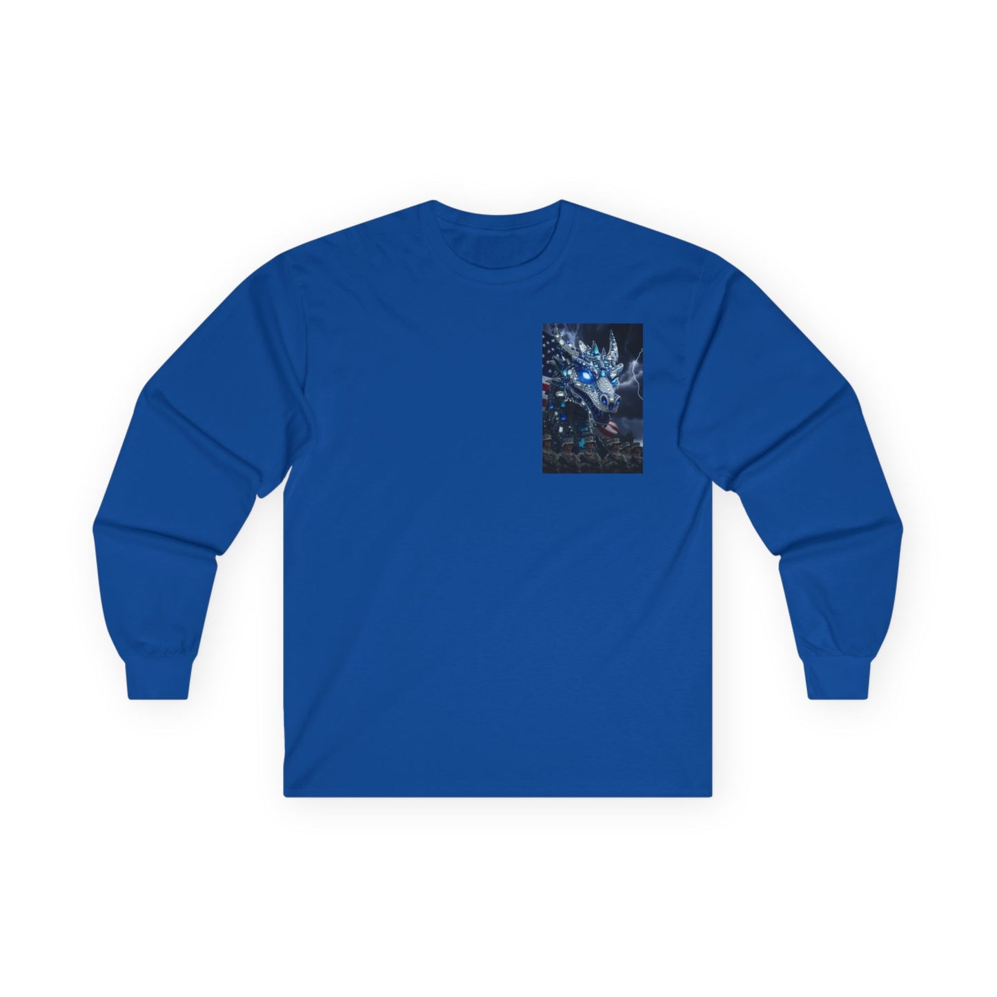Mystic Blue Dragon Long Sleeve Tee — Night Forest Animal Graphic
