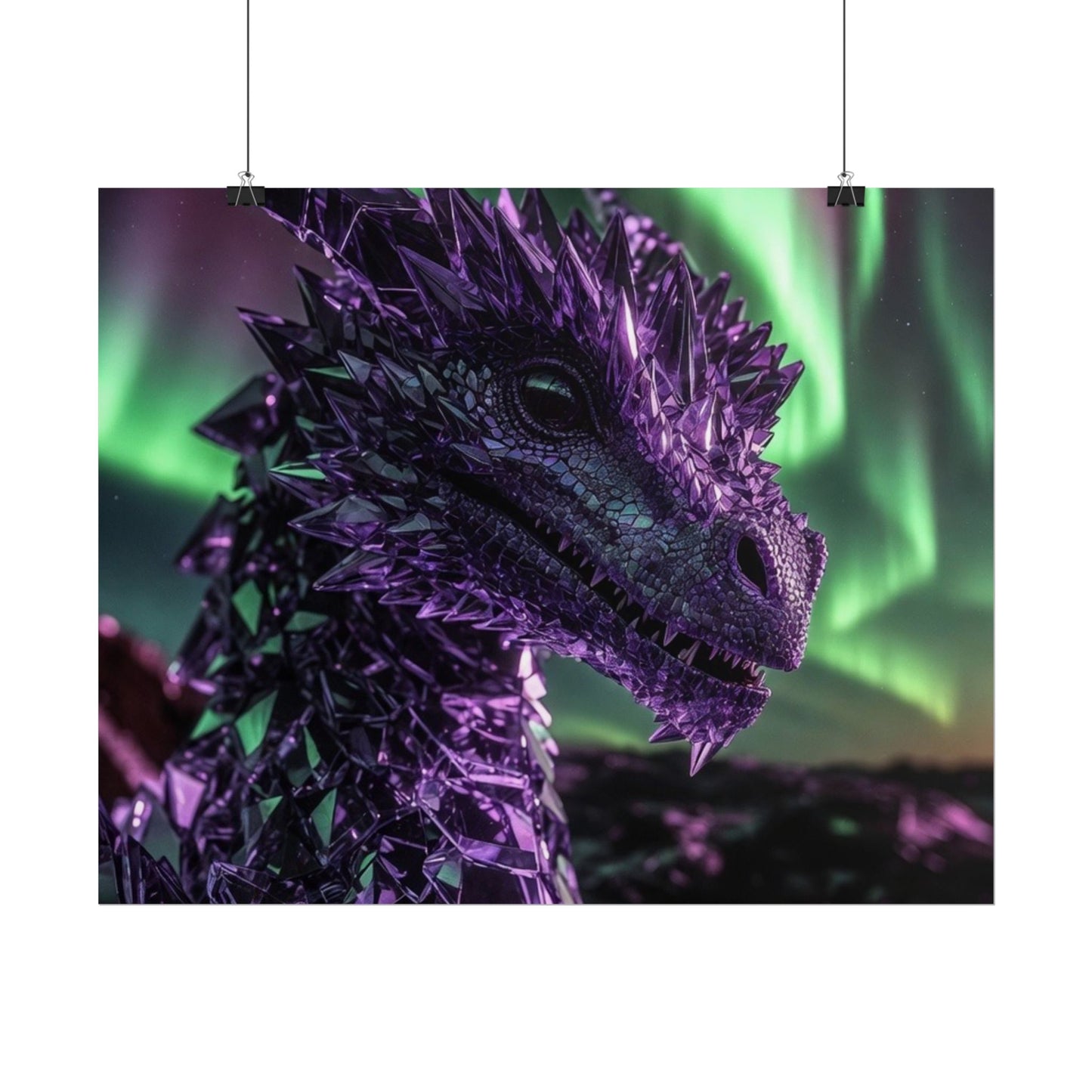 Aurora Dragon Rolled Poster — Purple Crystal Dragon Wall Art