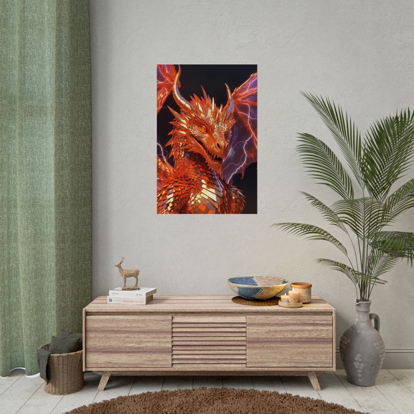 Orange Lightning Dragon Poster — Fantasy Wall Art for Gamers & Fans