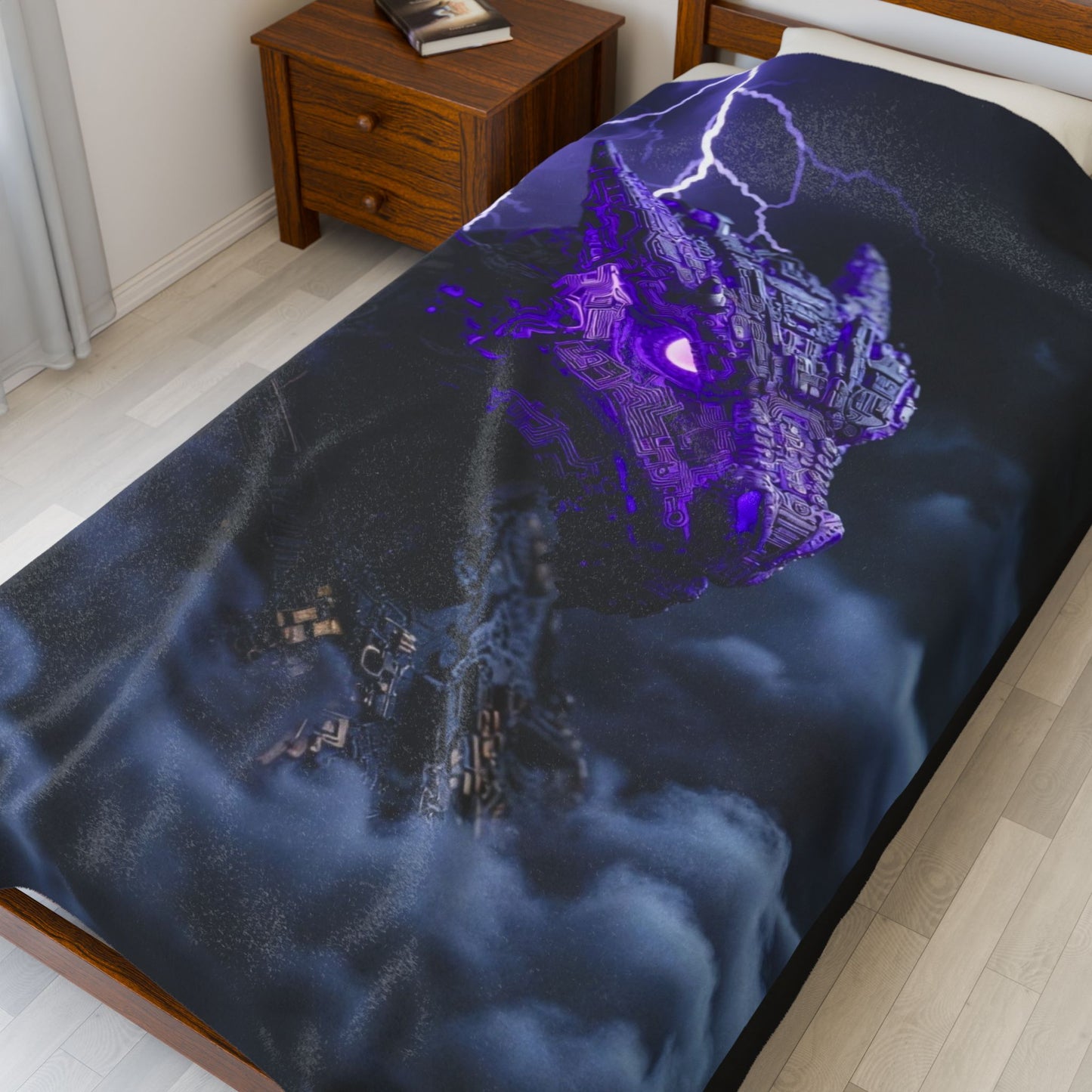Dragon Storm Velveteen Plush Blanket — Purple Lightning Fantasy Throw