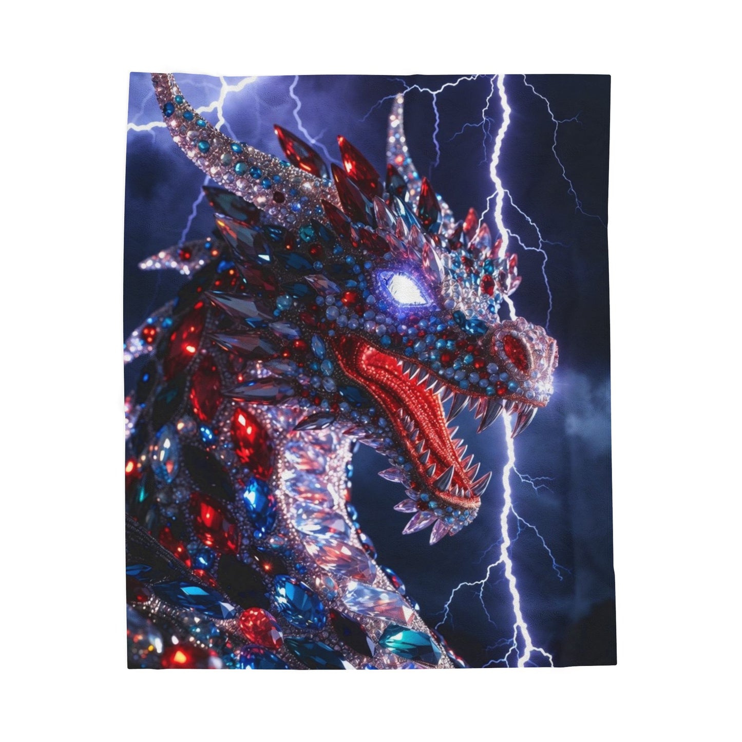 Velveteen Dragon Plush Blanket – Lightning Crystal Dragon Throw for Fantasy Fans