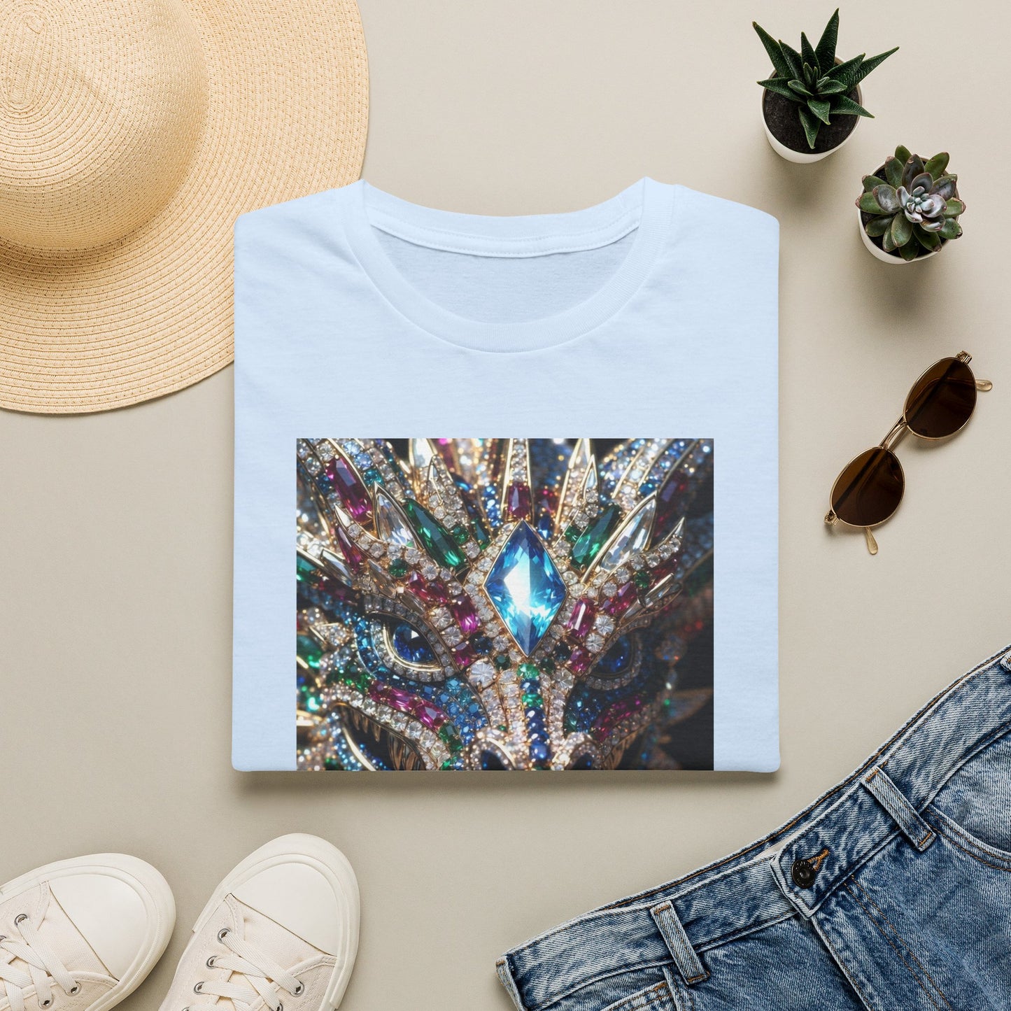 # 1 Dragon selling Gemstone Mask T-Shirt — Jewel-Encrusted Festival Tee