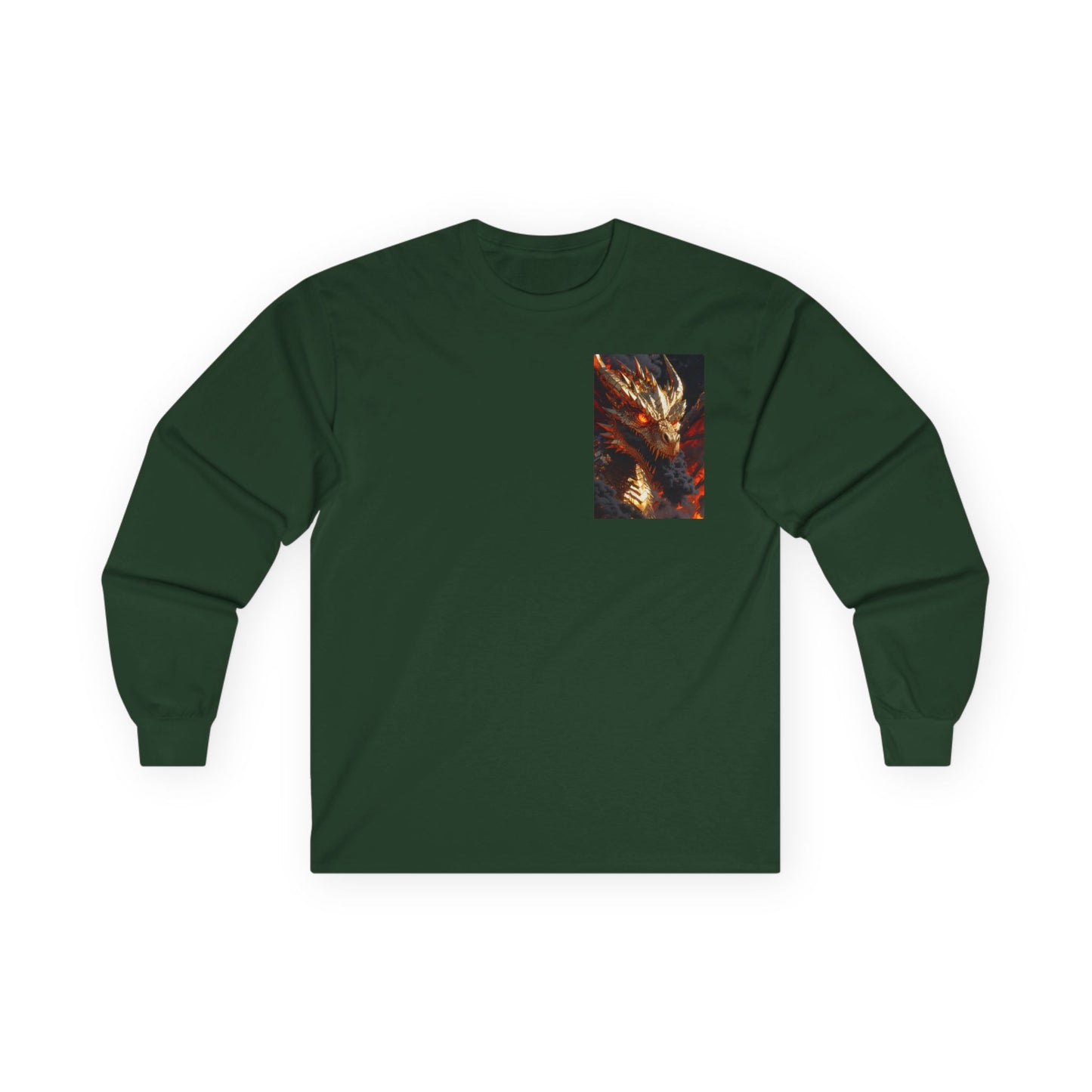 Dragon Flame Chest Graphic Long Sleeve Tee — Fiery Fantasy Shirt