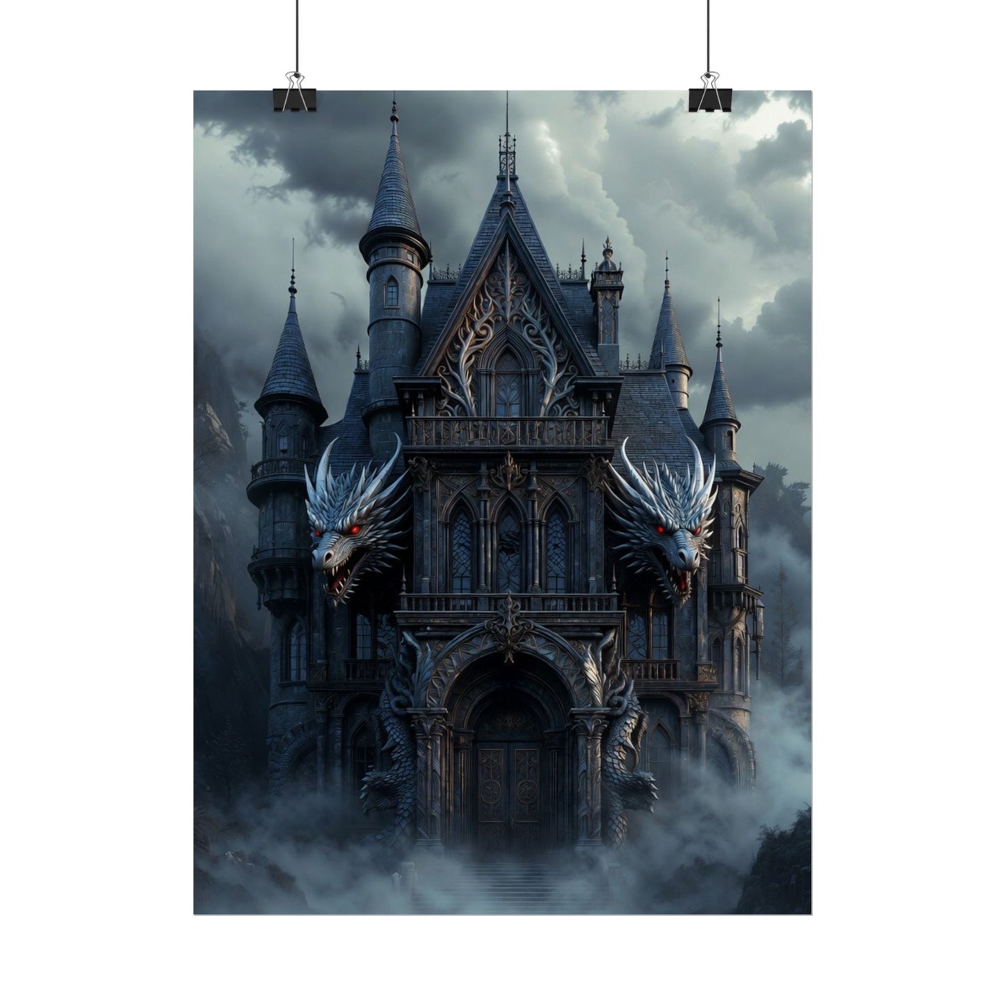 Gothic Dragon Castle Rolled Poster — Dark Fantasy Wall Art
