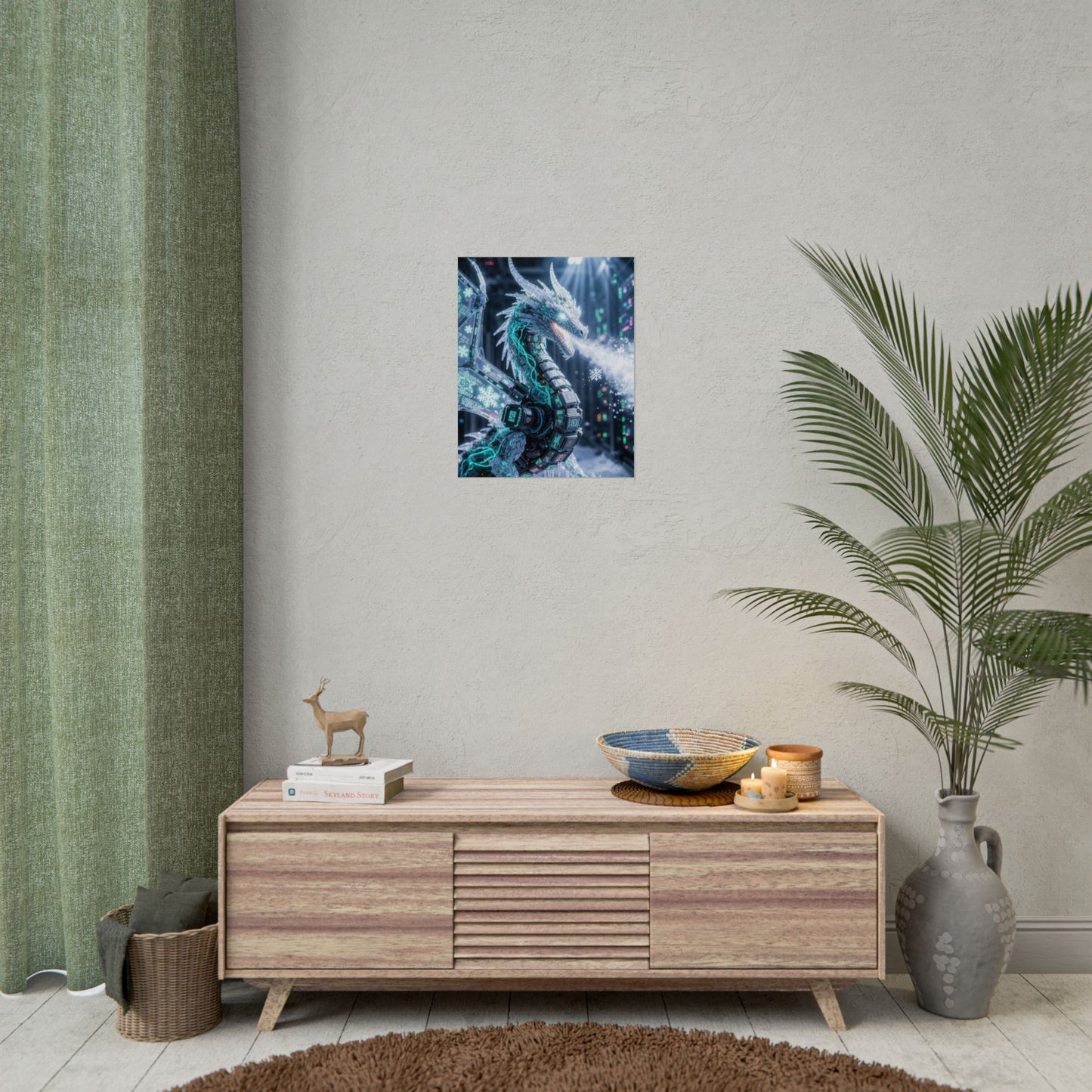 Rolled Poster — Cyber Ice Dragon Fantasy Art Print
