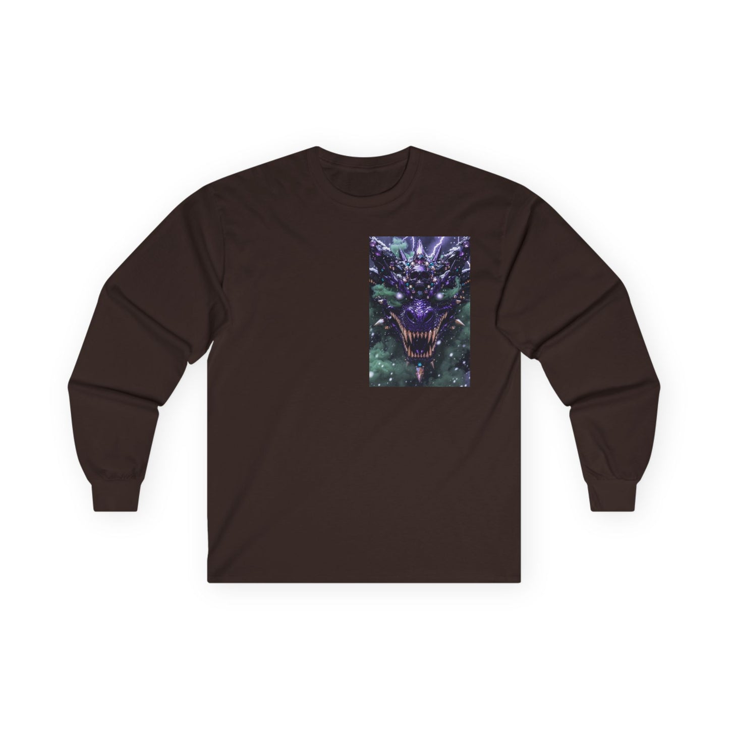 Dragon Skull Face Long Sleeve Tee — Dark Fantasy Chest Graphic