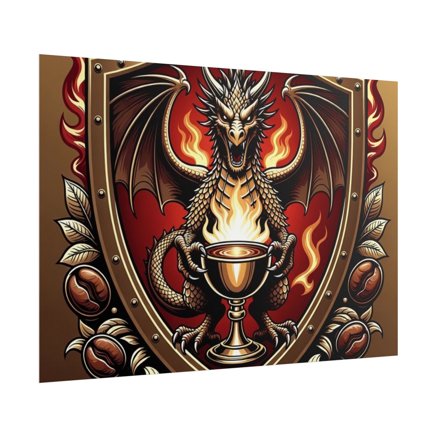 Dragon's Brew Poster — Fantasy Dragon Shield Artwork Rolled Poster