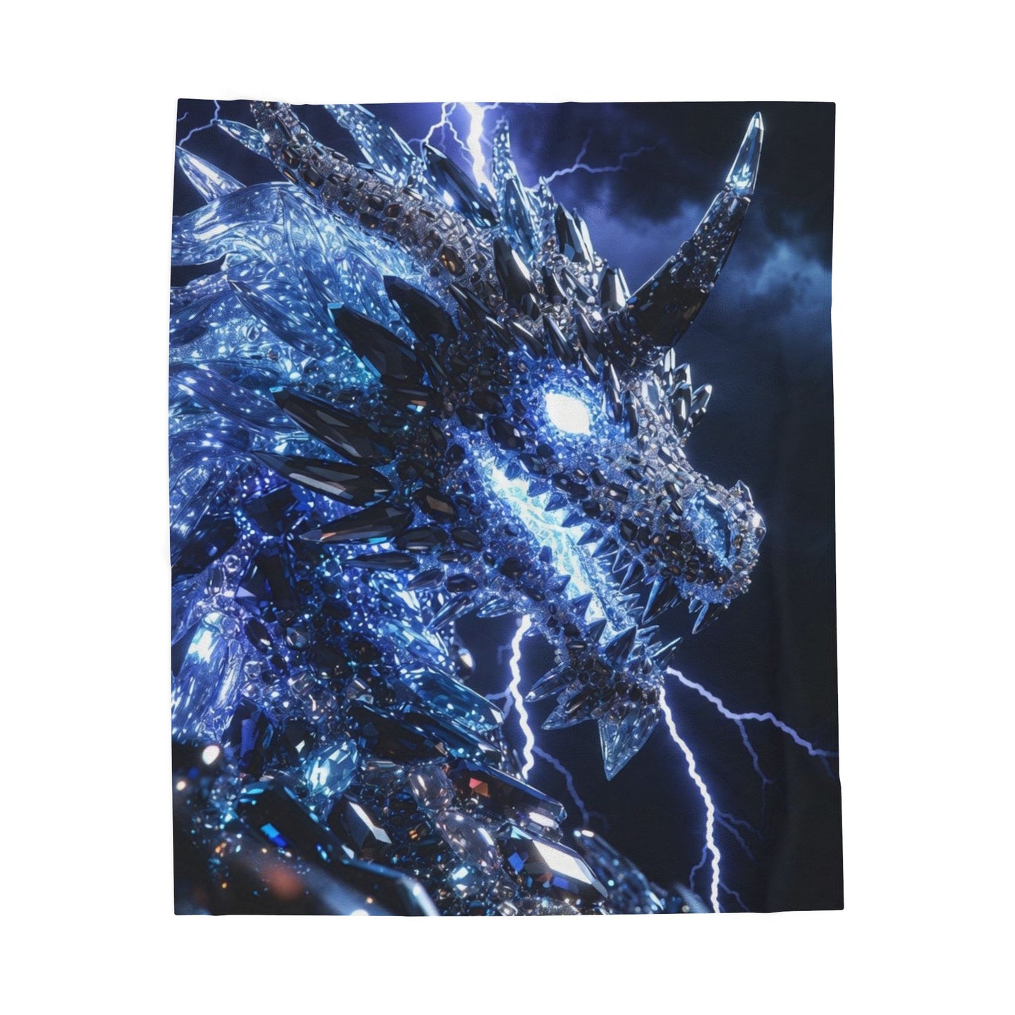 Dragon Lightning Velveteen Plush Blanket — Blue Crystal Dragon Throw for Fantasy Fans
