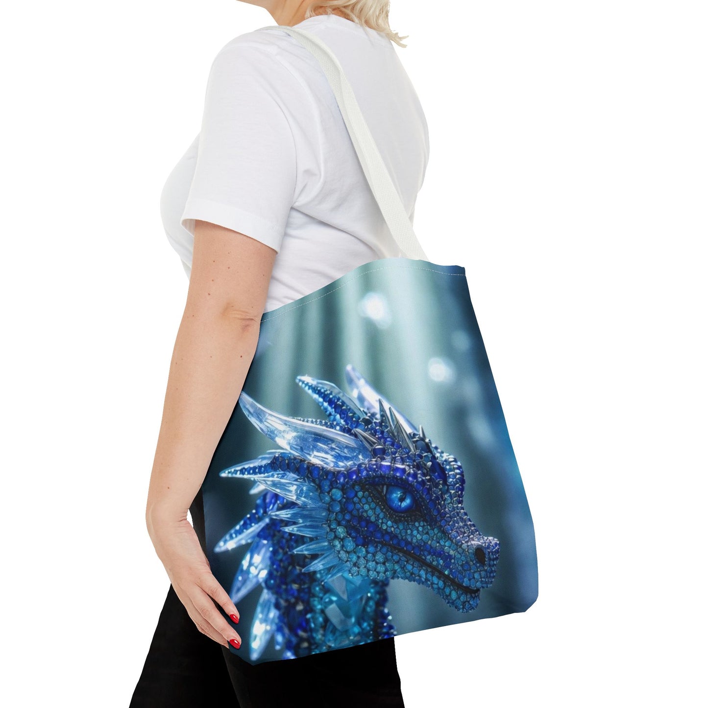 Blue Crystal Dragon Tote Bag — Fantasy Art All-Over Print