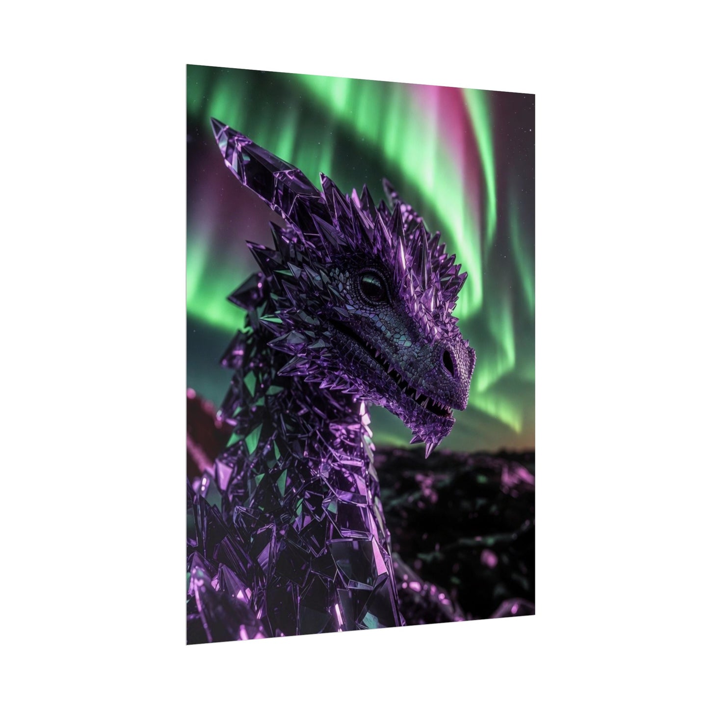 Aurora Dragon Rolled Poster — Purple Crystal Dragon Wall Art