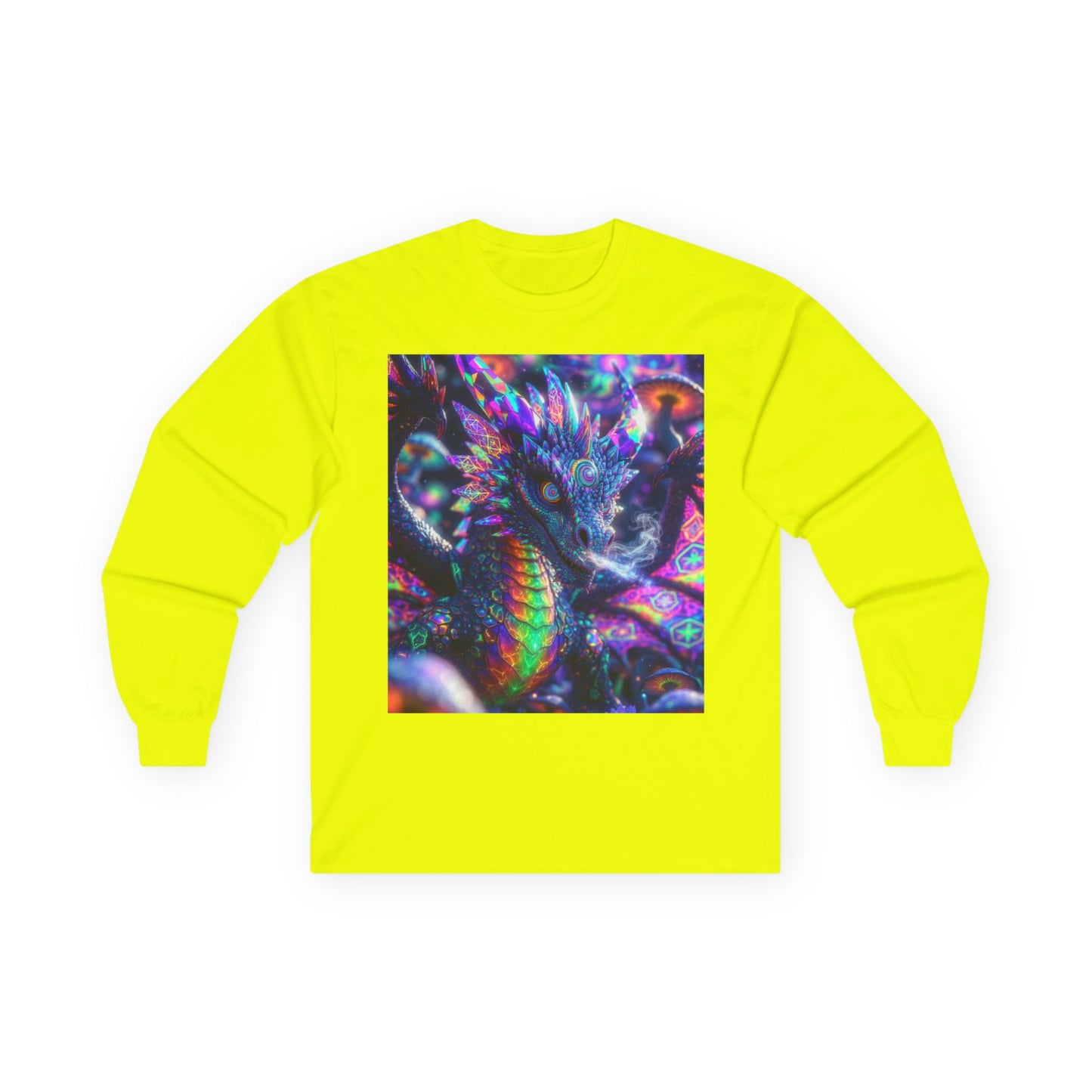 Psychedelic Dragon Long Sleeve Tee — Neon Fantasy Dragon Graphic