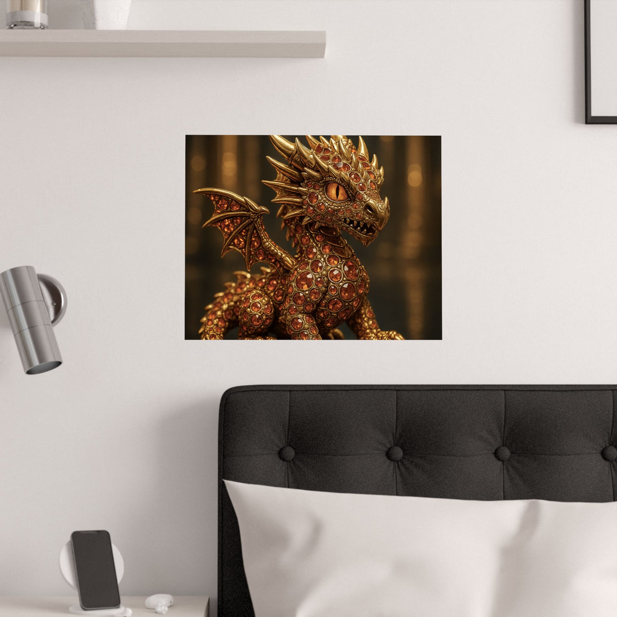 A Golden Orange Dragon Art Print, Satin Poster, Dragon Wall Art, Fantasy Decor, Gift for Gamers, Dragon Lover's Decoration