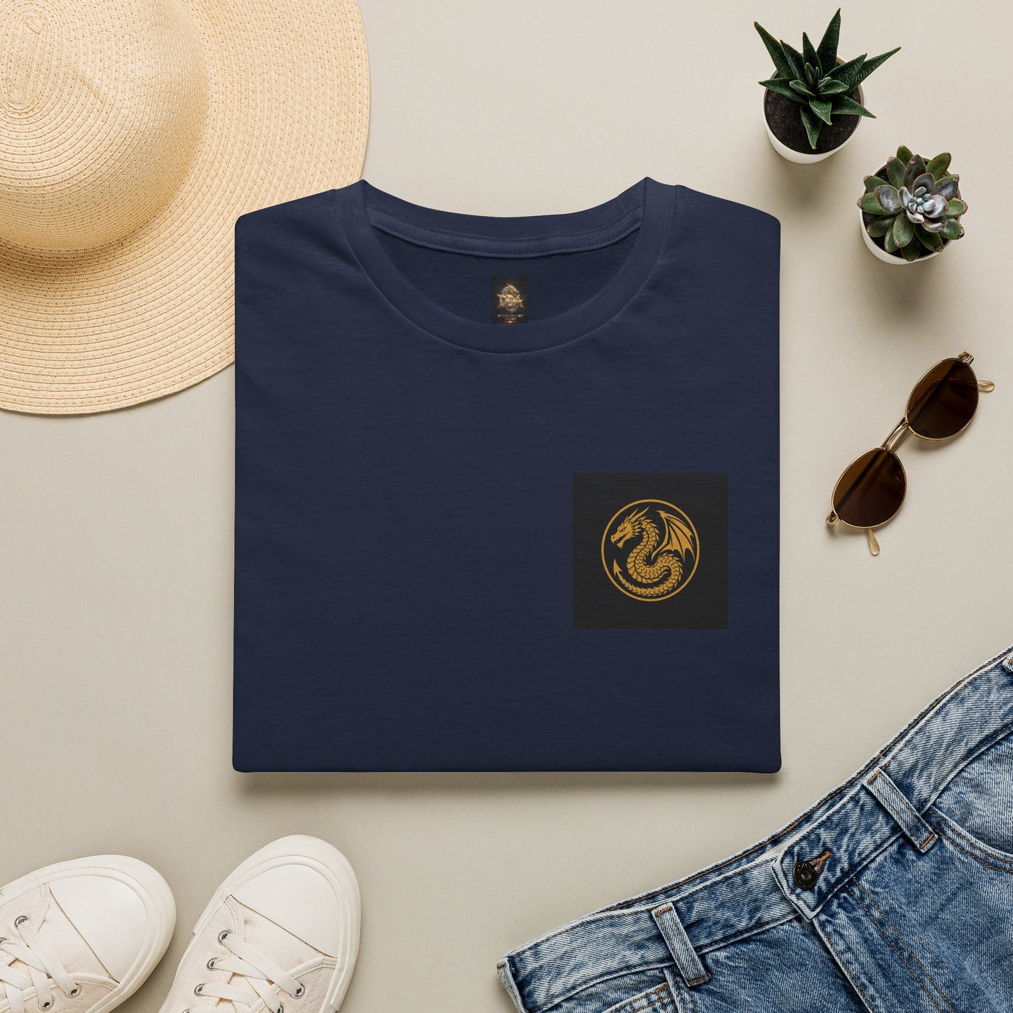 A # 1 Selling Divine Dragon Armor Pocket T-Shirt — Vintage Gold Emblem Tee