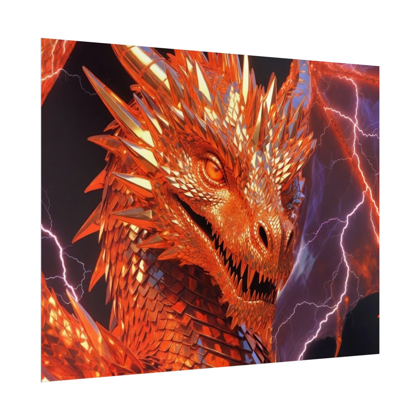 Orange Lightning Dragon Poster — Fantasy Wall Art for Gamers & Fans