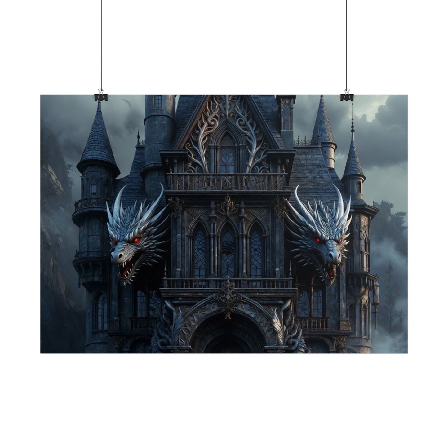Gothic Dragon Castle Rolled Poster — Dark Fantasy Wall Art