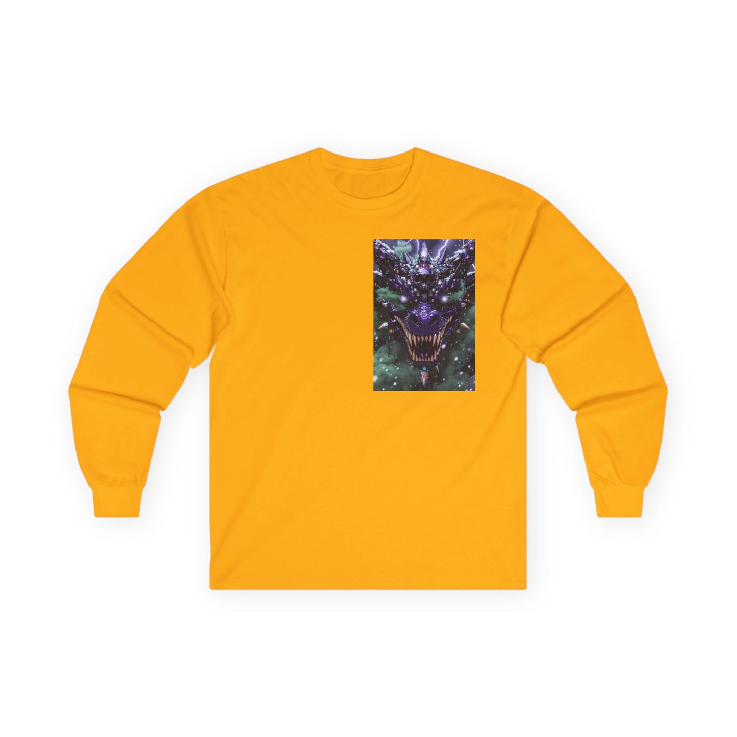 Dragon Skull Face Long Sleeve Tee — Dark Fantasy Chest Graphic