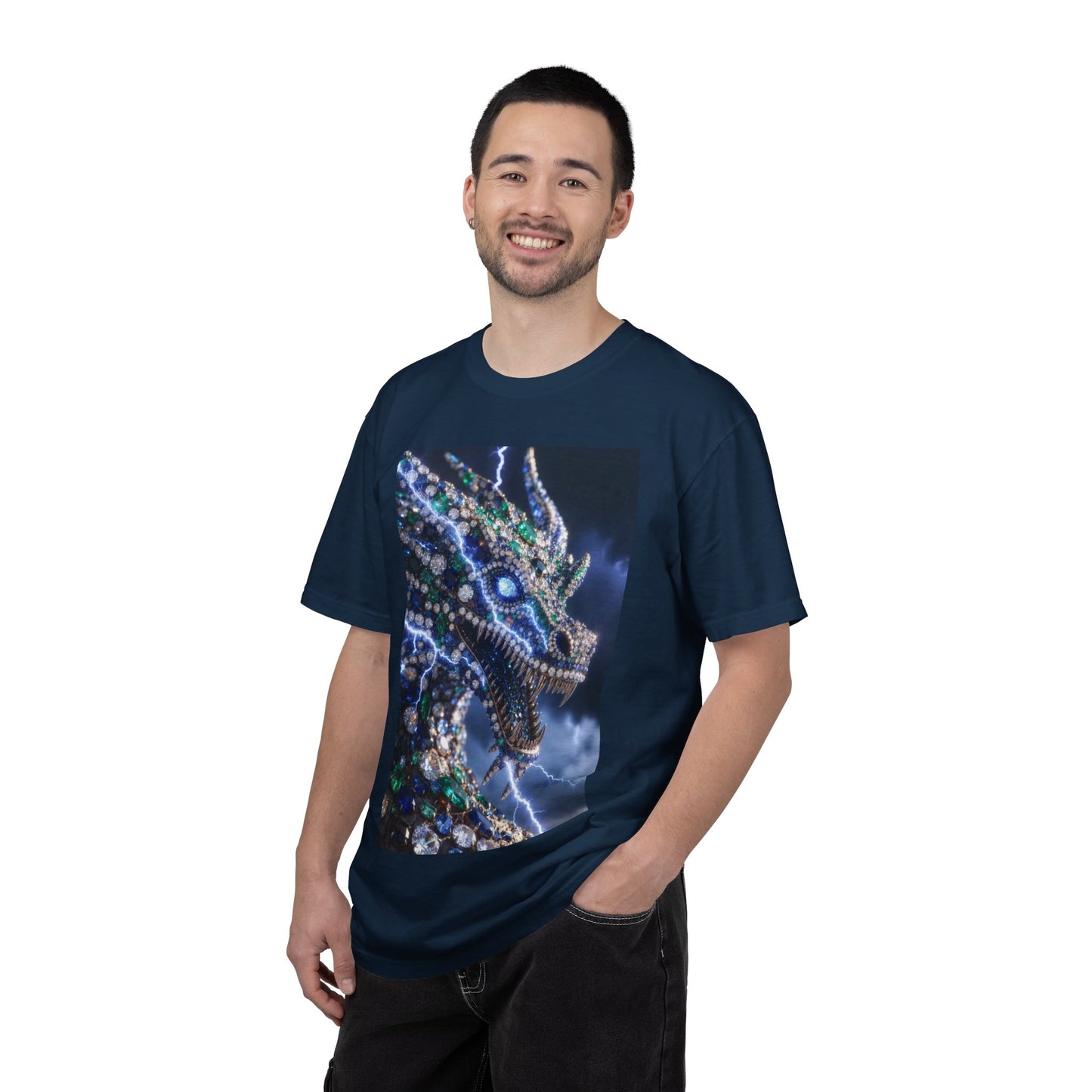 Dragon Lightning Graphic T-Shirt — Jewel-Studded Dragon Design