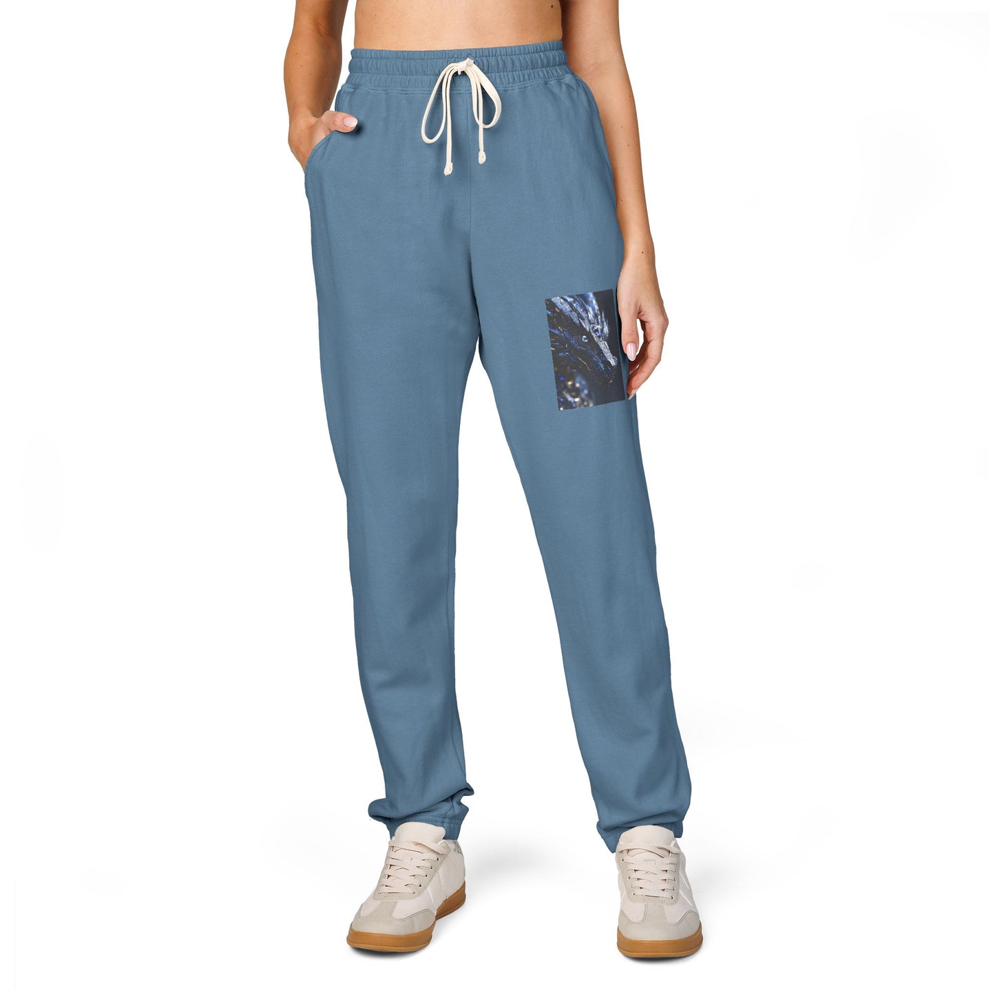 Garment-Dyed Fleece Sweatpants — Dark Olive Joggers with Blue Marble Pocket