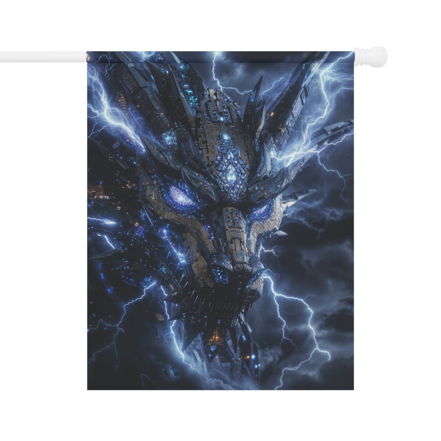 Electric Dragon Garden Flag — Stormy Blue Fantasy House Banner