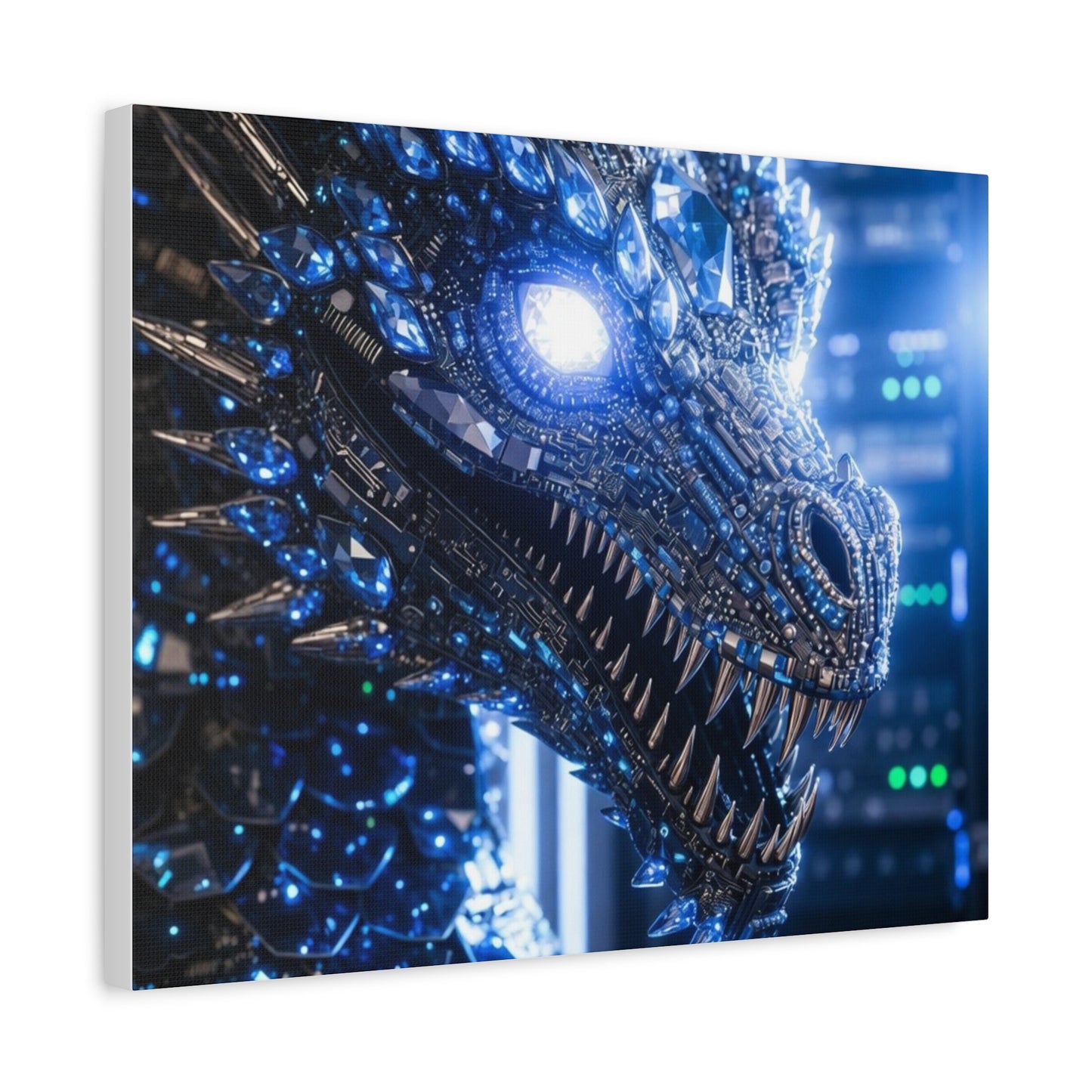 Cyber Dragon Canvas Print — Futuristic Metallic Dragon Wall Art