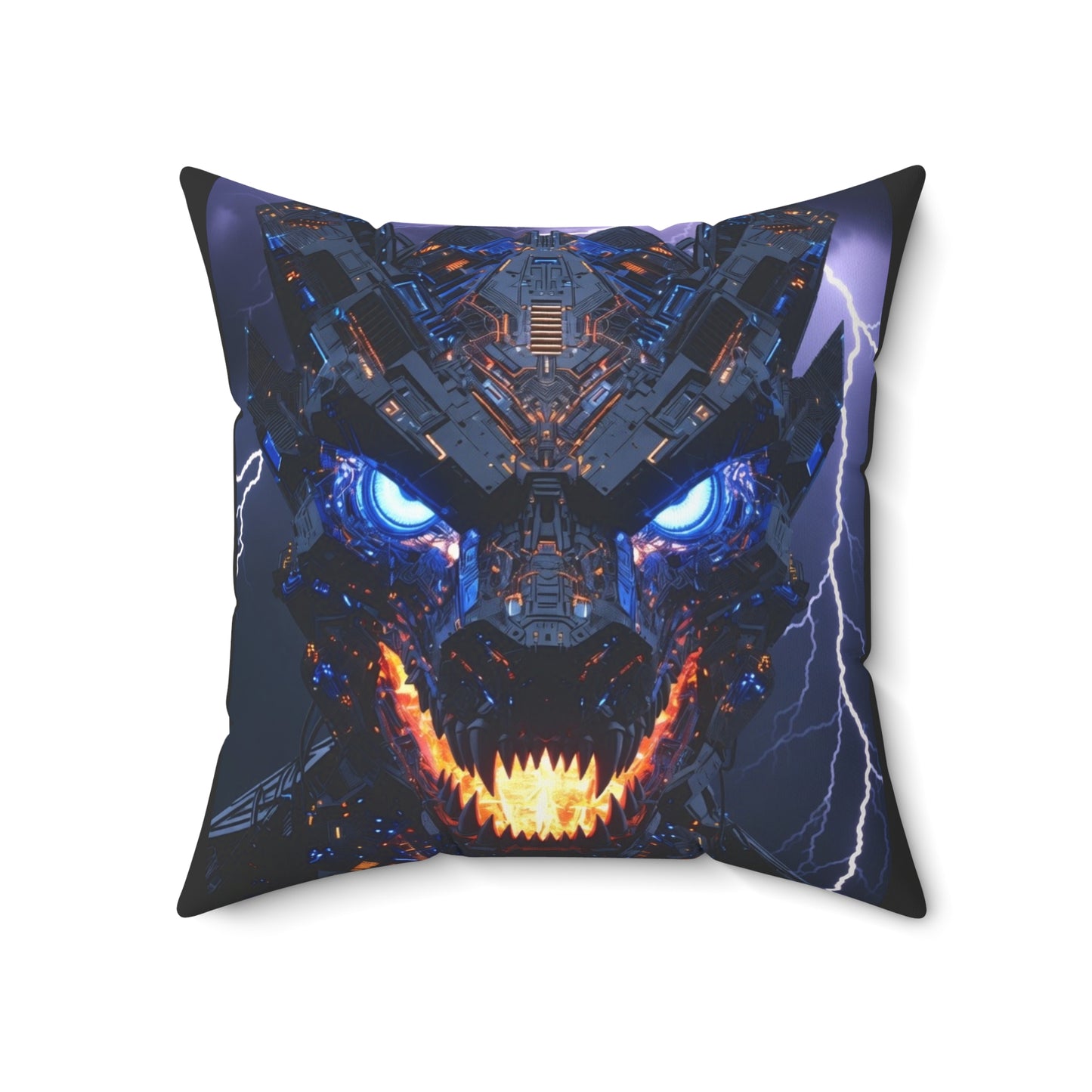 Cyber Dragon Throw Pillow — Glowing Blue Eyes, Lightning Tech Monster Decorative Cushion