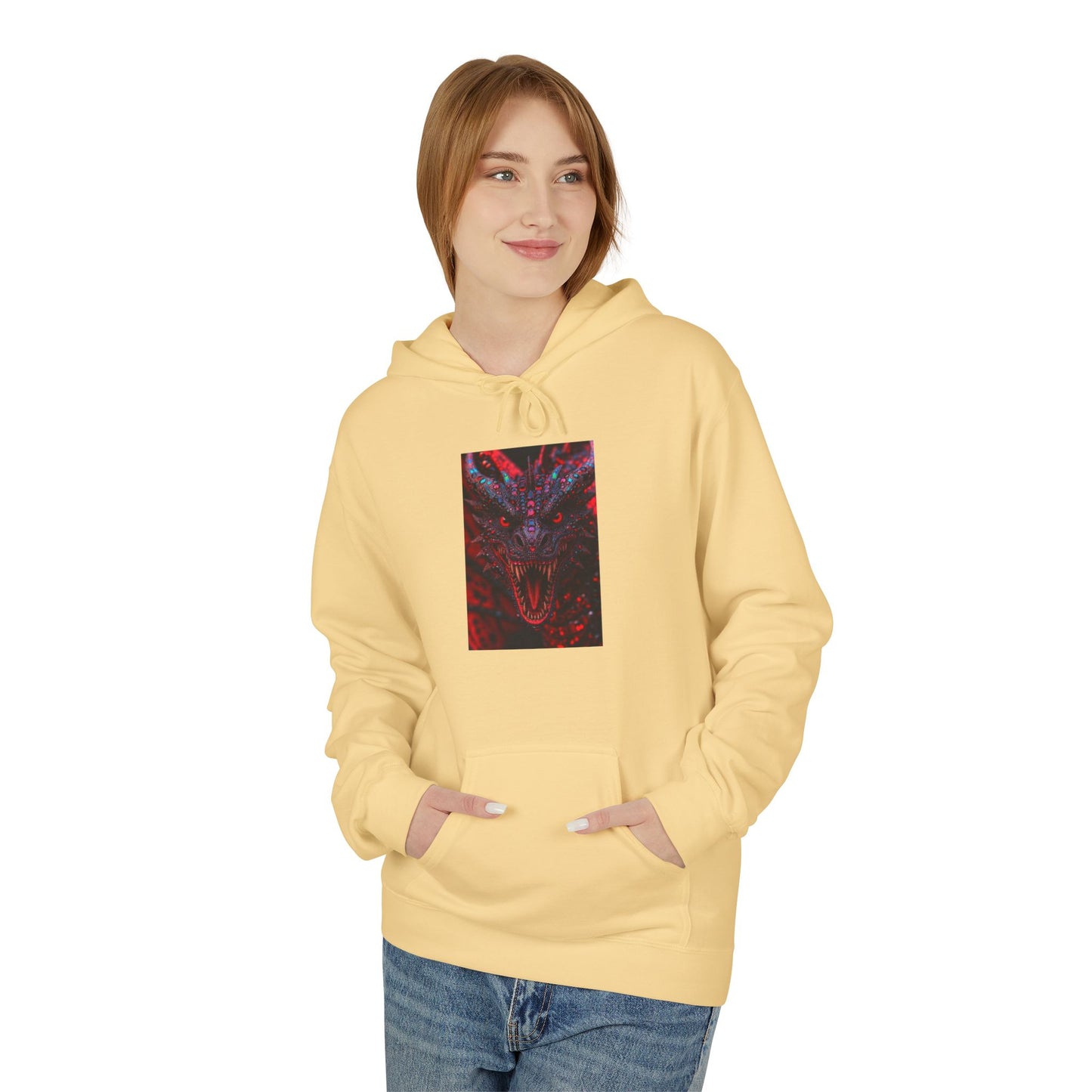 Abstract Red Dragon Marble Hoodie — Minimal Center Art Pullover