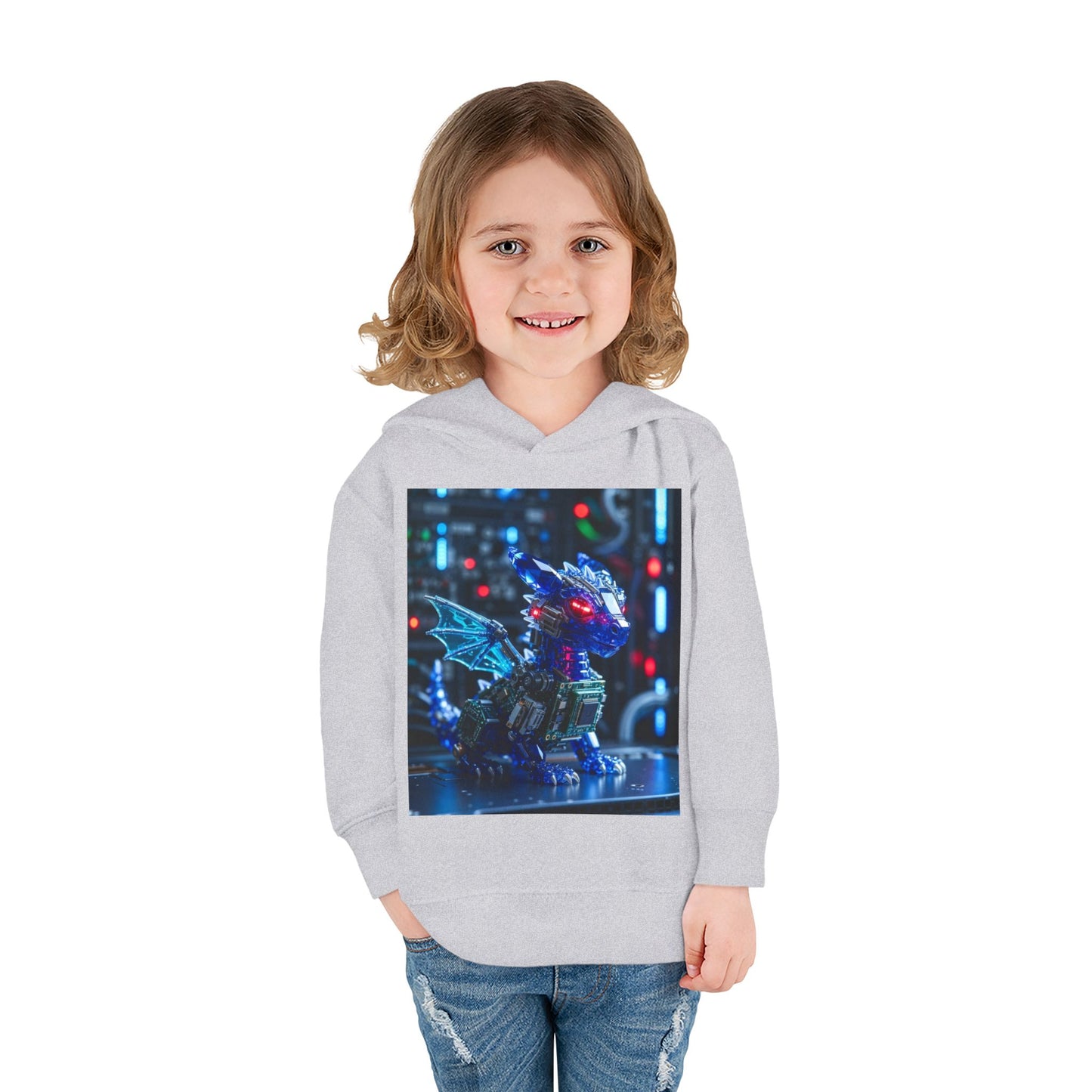Toddler Hoodie — Neon Robot Dragon Pullover for Kids