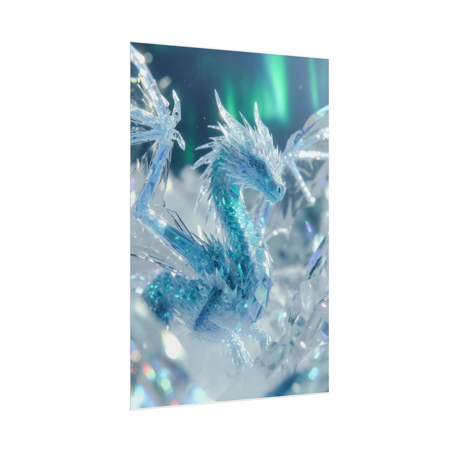 Ice Crystal Dragon Poster — Fantasy Aurora Wall Art (Rolled Poster)