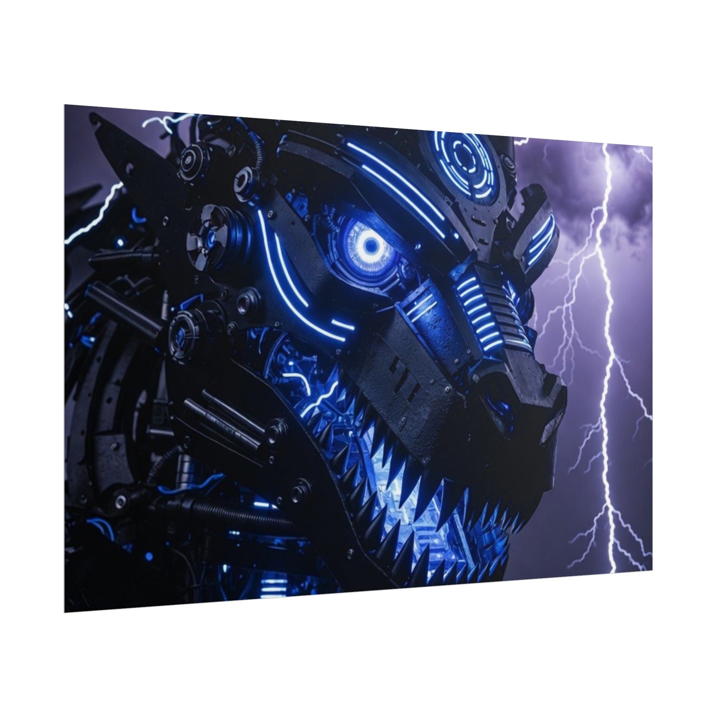 CyberDragon Storm Poster — Futuristic Mech Wolf Art Print (Rolled Poster)