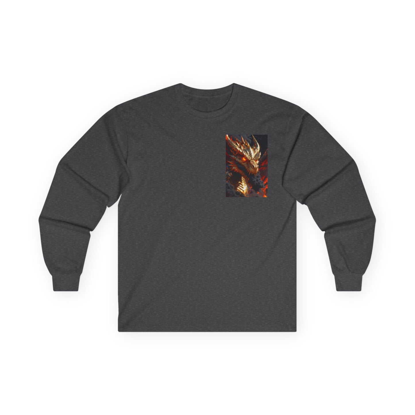 Dragon Flame Chest Graphic Long Sleeve Tee — Fiery Fantasy Shirt