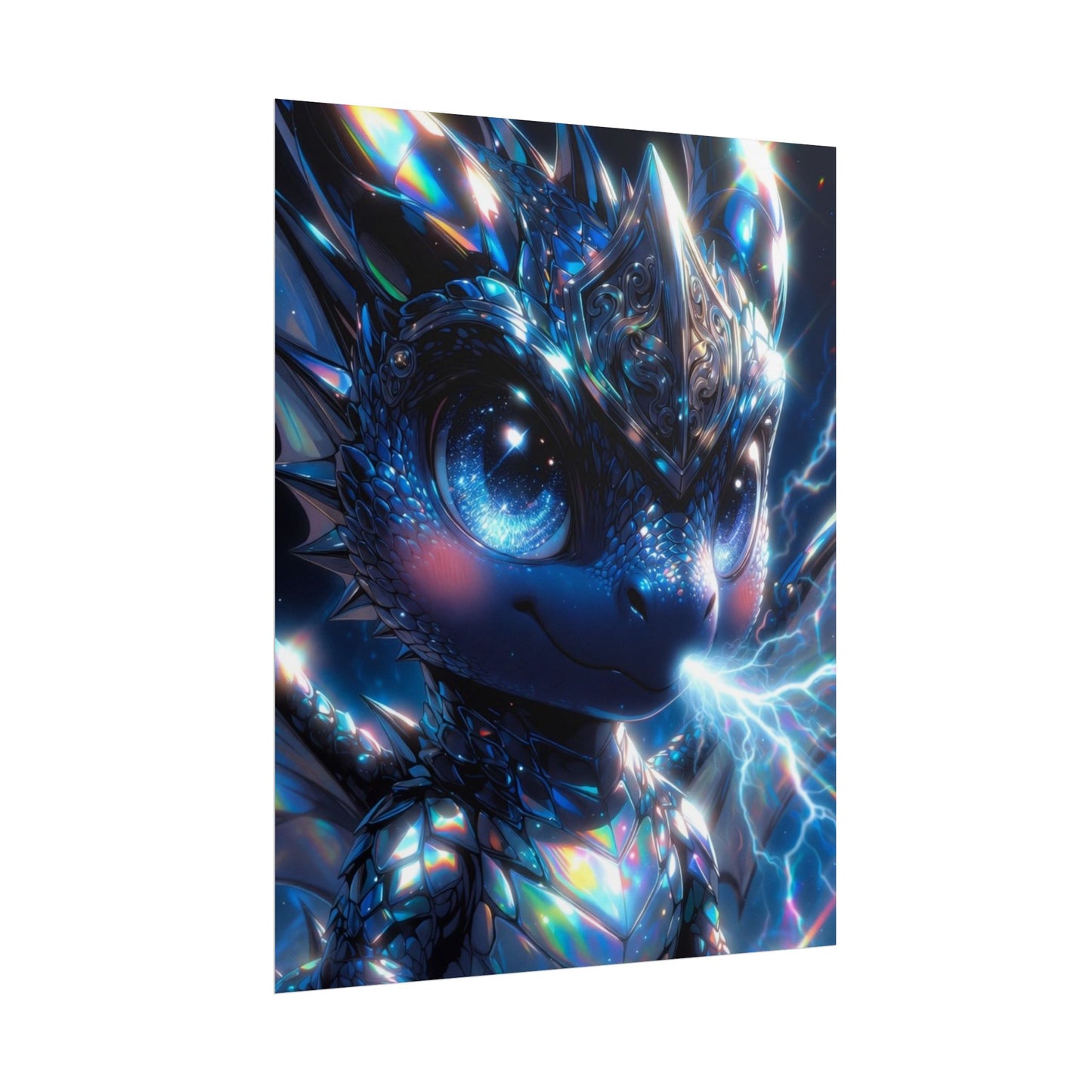 Shiny Blue Dragon Rolled Poster — Cute Electric Fantasy Wall Art