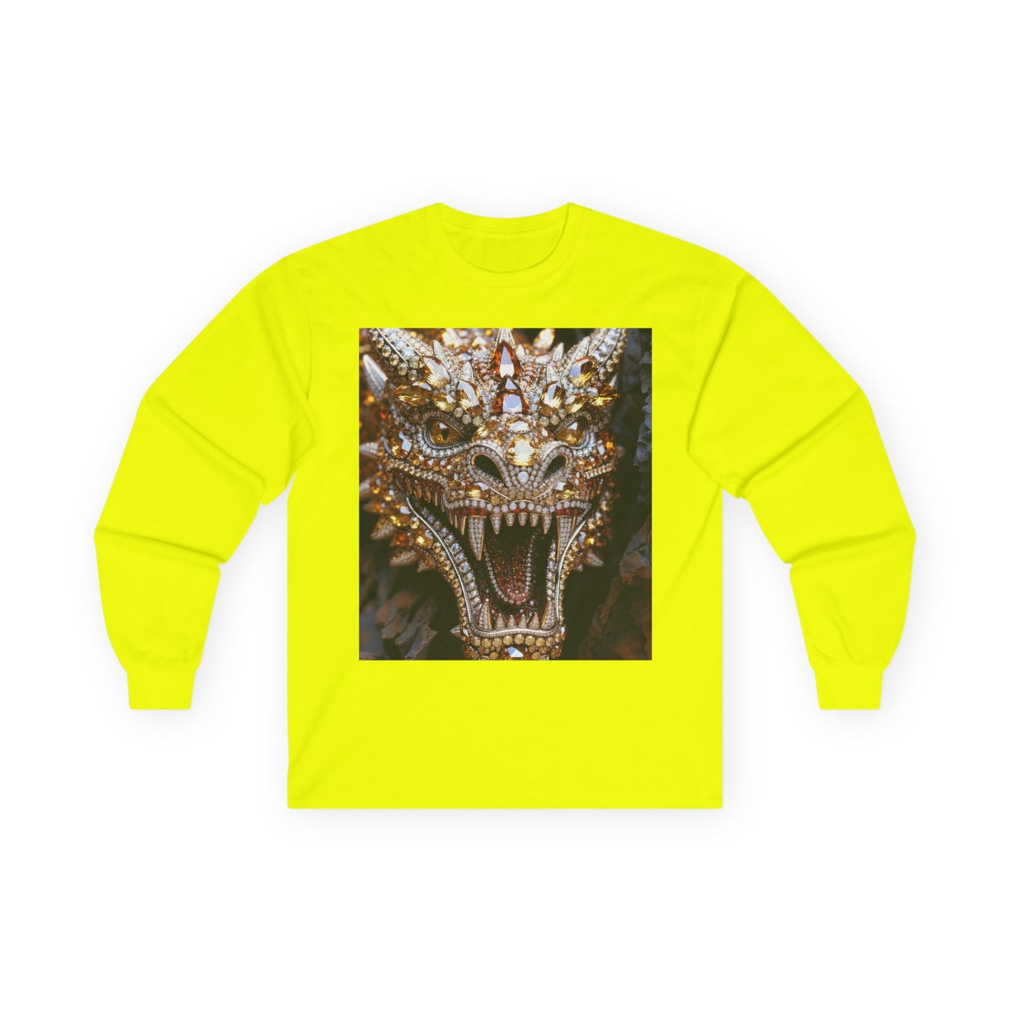 Dragon Mask Long Sleeve Tee — Ornate Fiery Dragon Face Graphic