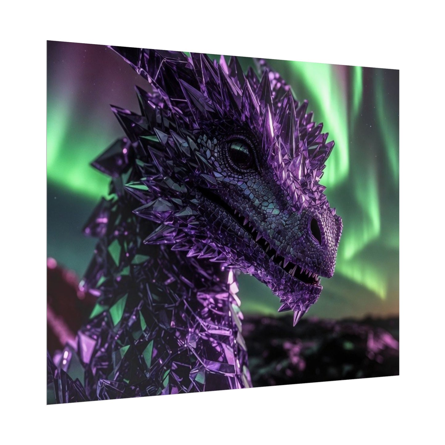Aurora Dragon Rolled Poster — Purple Crystal Dragon Wall Art