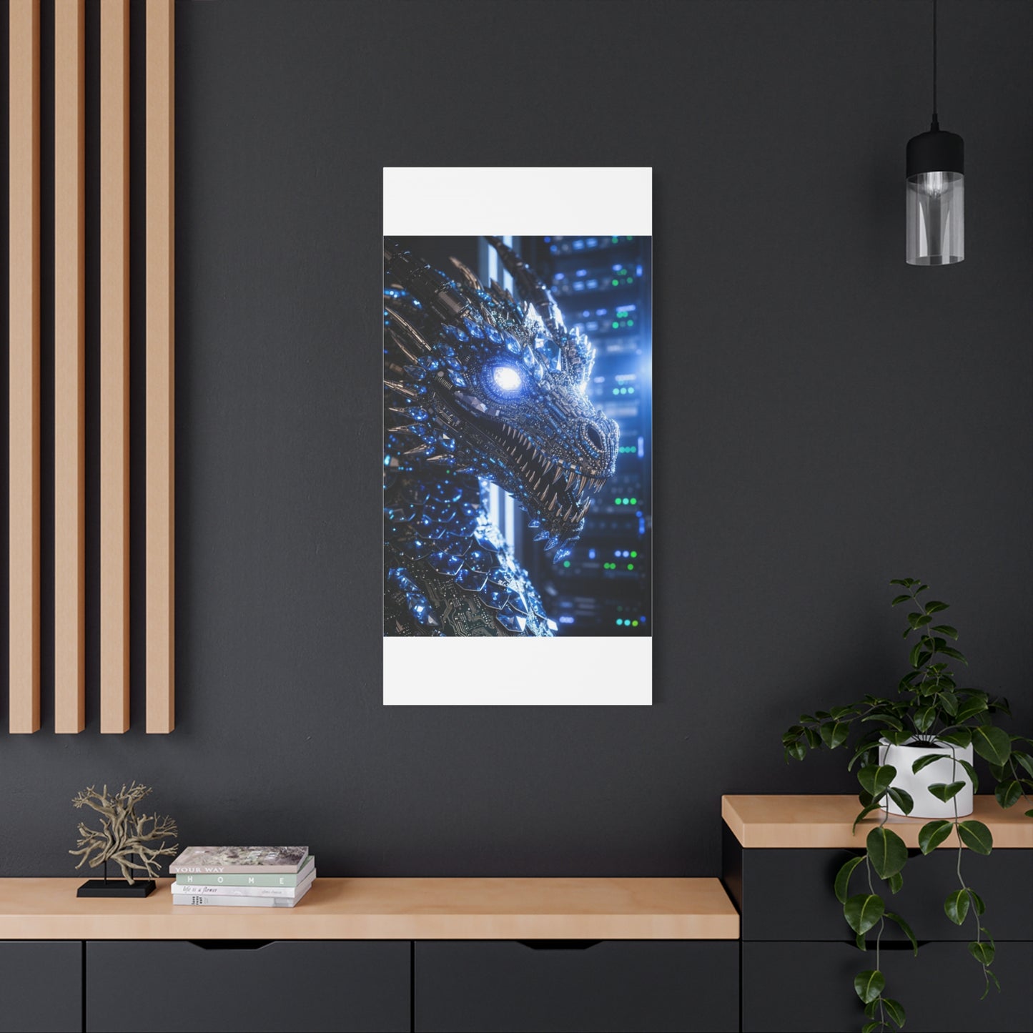 Cyber Dragon Canvas Print — Futuristic Metallic Dragon Wall Art