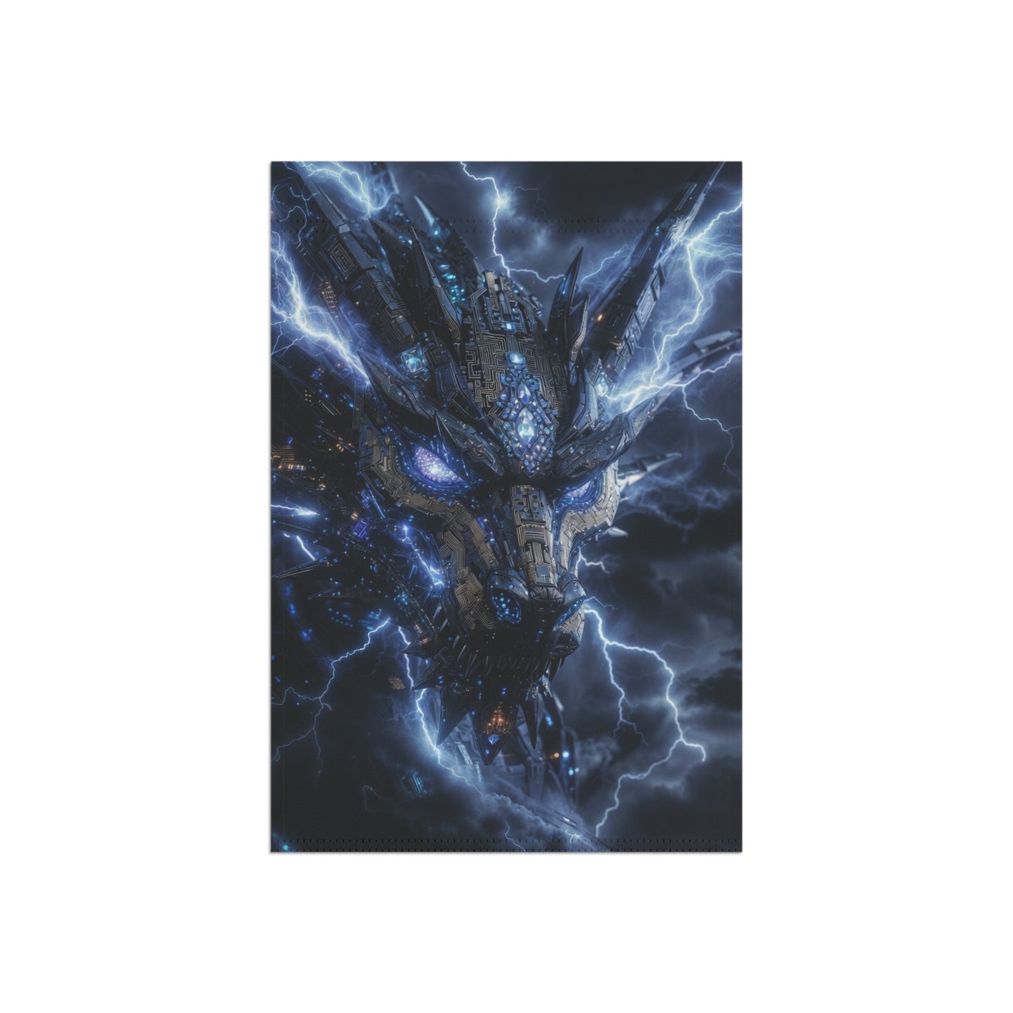 Electric Dragon Garden Flag — Stormy Blue Fantasy House Banner
