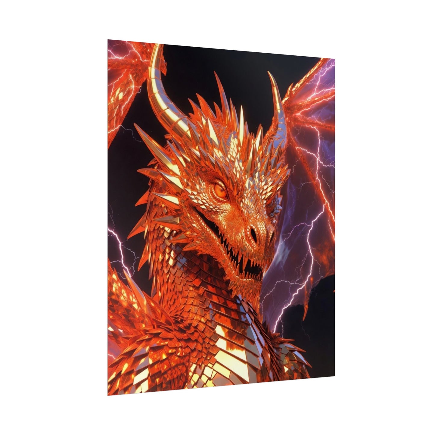 Orange Lightning Dragon Poster — Fantasy Wall Art for Gamers & Fans