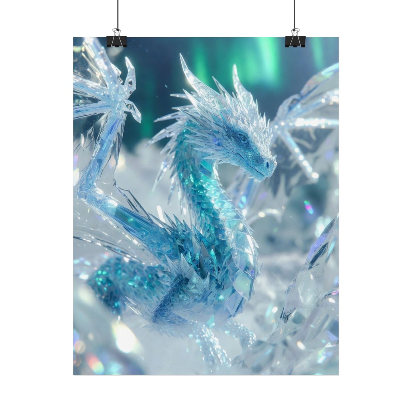 Ice Crystal Dragon Poster — Fantasy Aurora Wall Art (Rolled Poster)