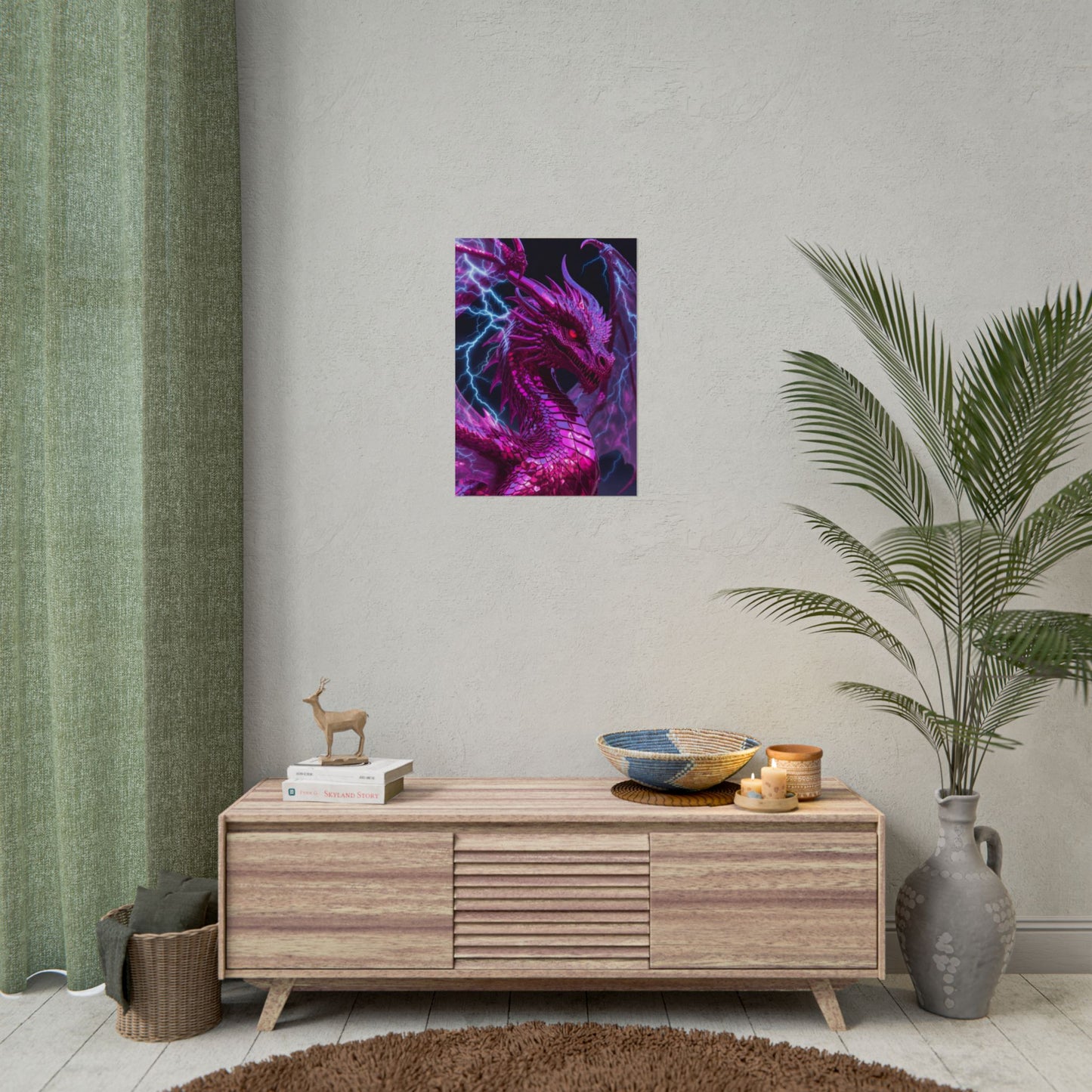 Pink Electric Dragon Poster — Fantasy Wall Art Rolled Poster
